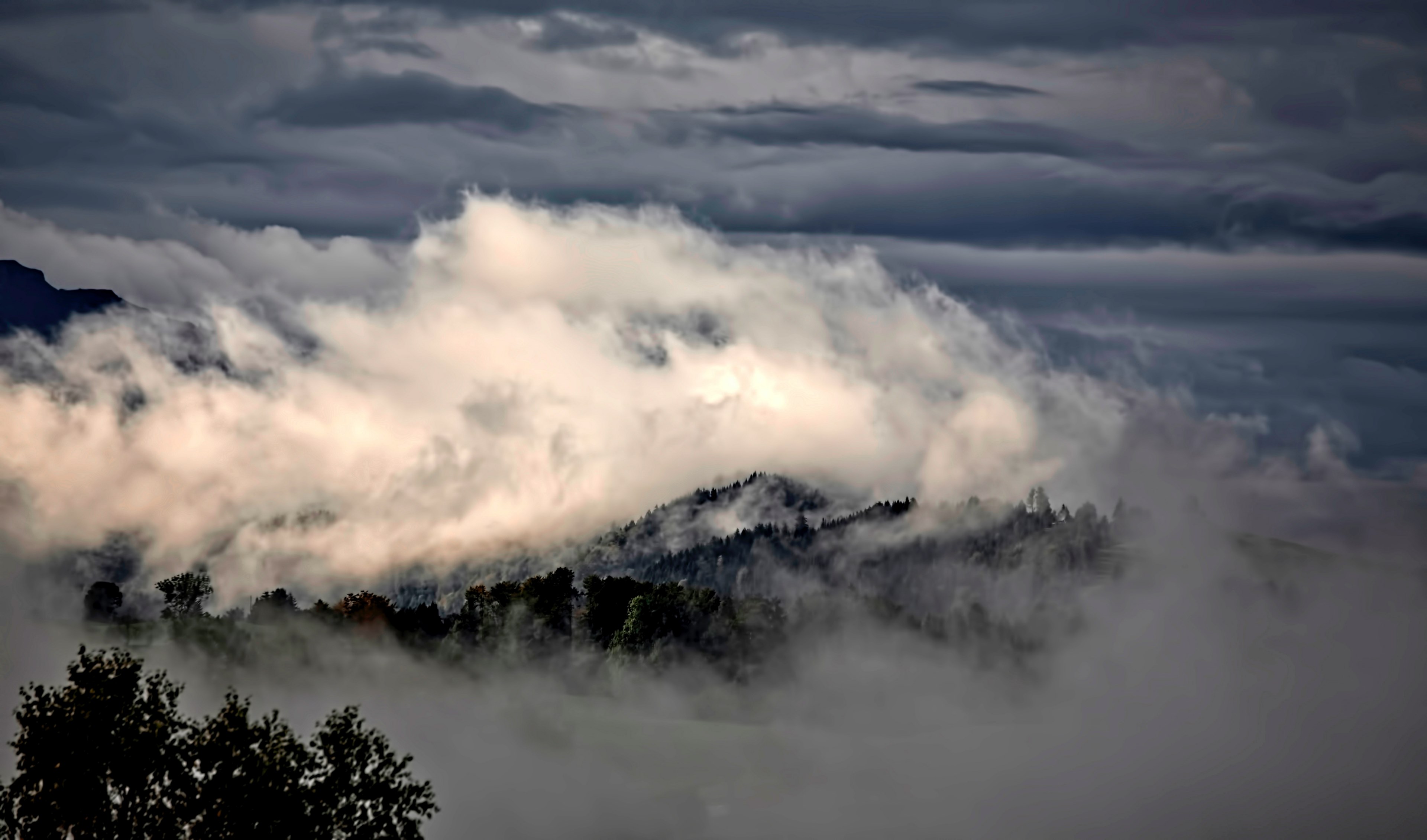 cloud cloudy tree and hill 4k, HD Wallpaper