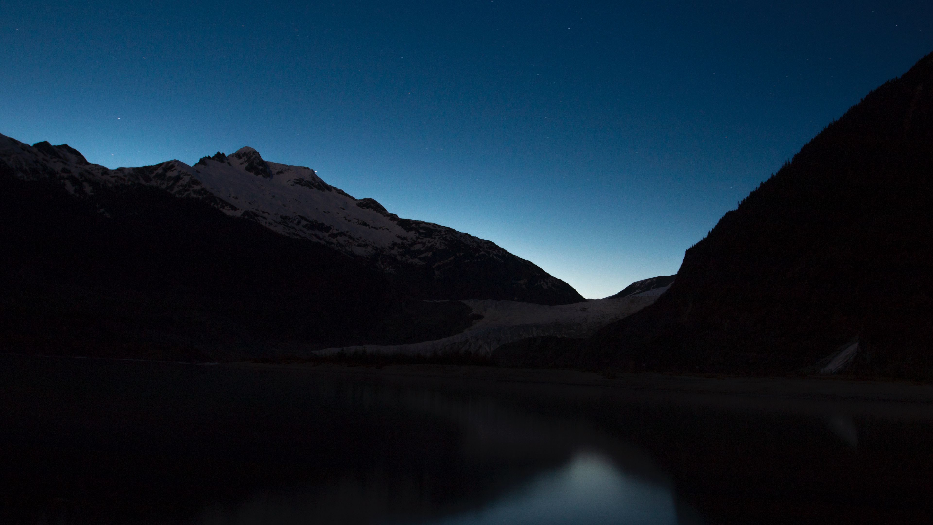 mountains, lake, night, 4k, HD Wallpaper