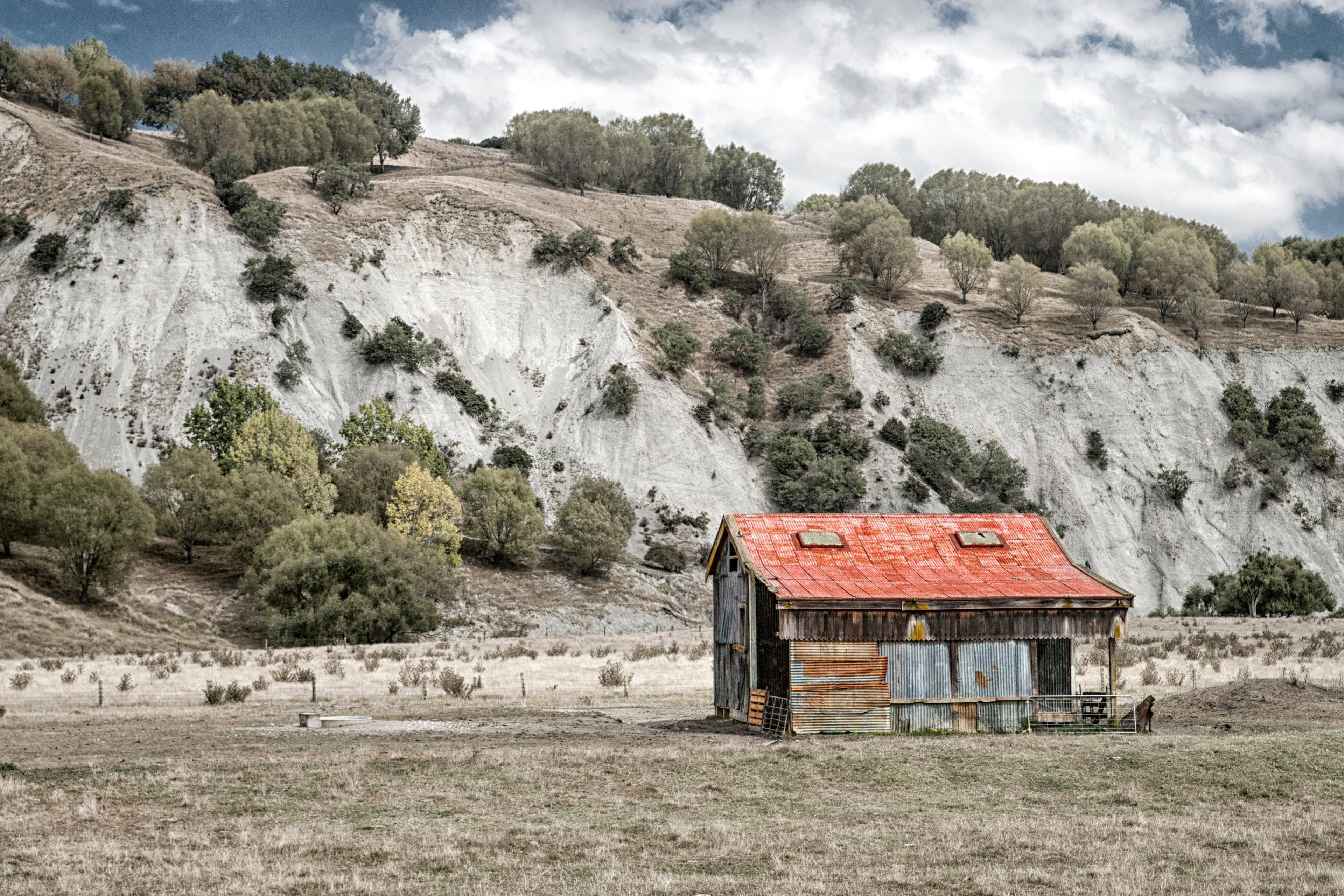 shack hut cabin and tree 4k, HD Wallpaper