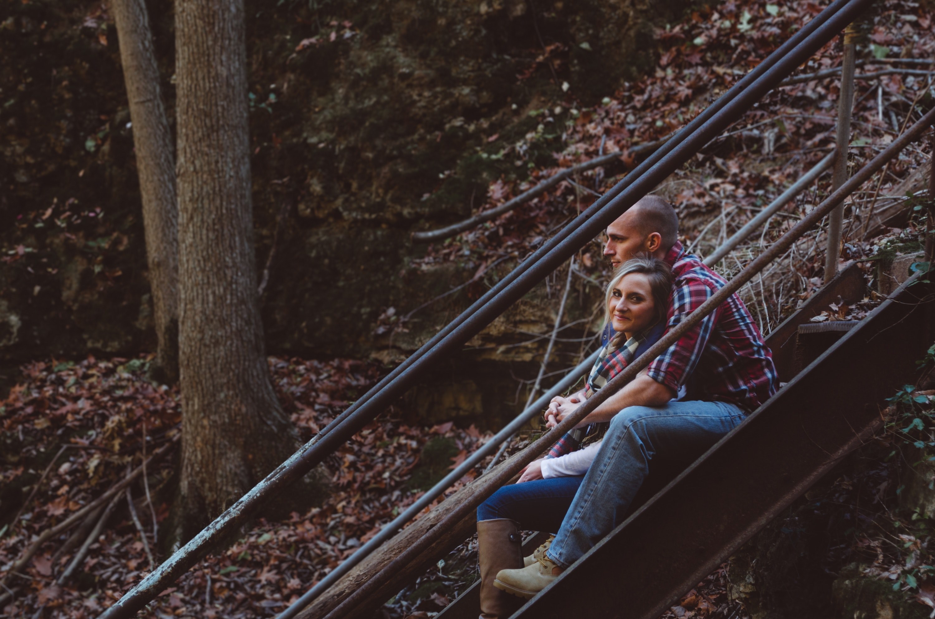a woman smiles at the camera while being embraced by a man on a staircase, _home is wherever im with you 4k, HD Wallpaper