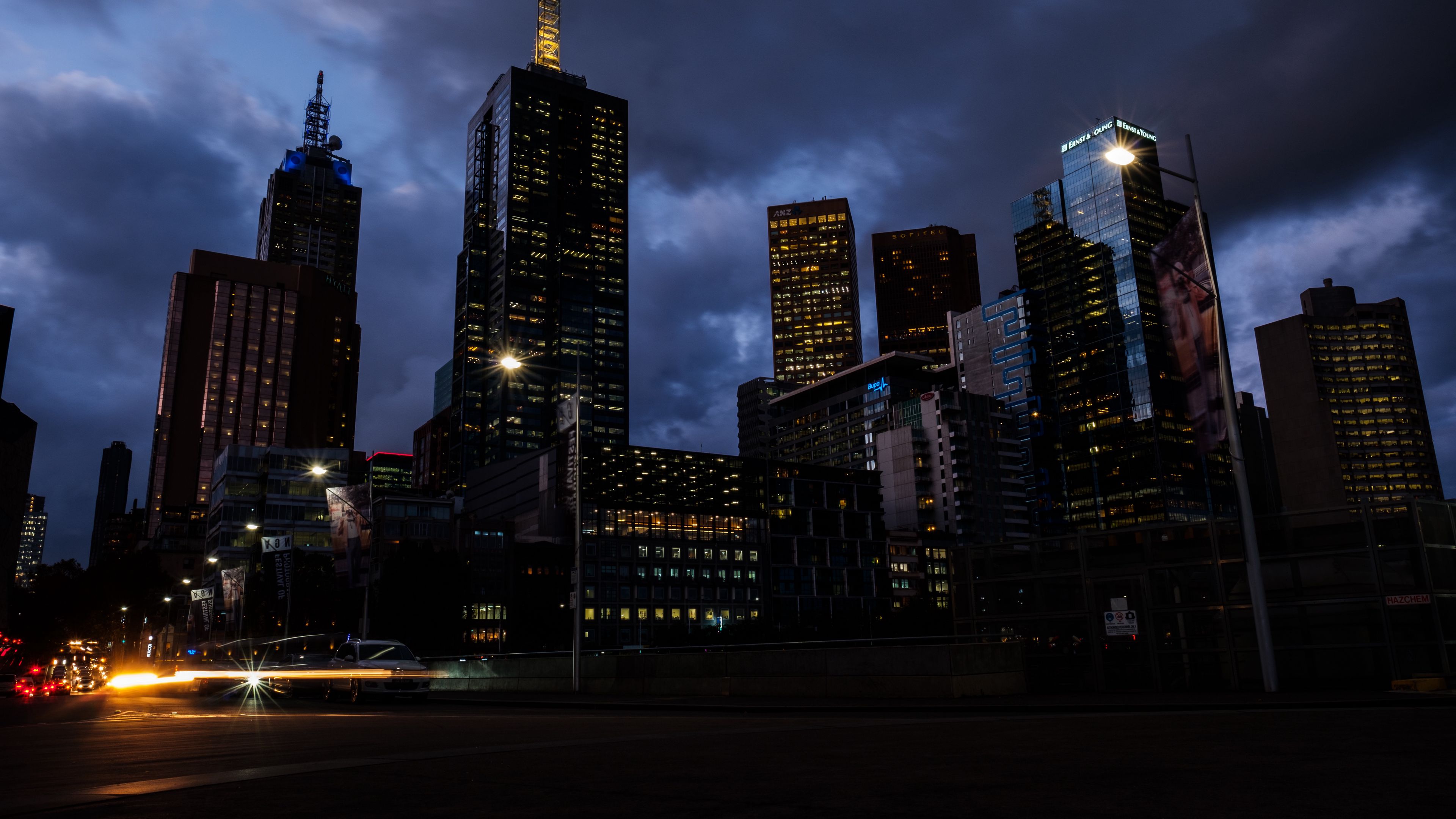 melbourne, australia, skyscrapers, night, 4k, HD Wallpaper