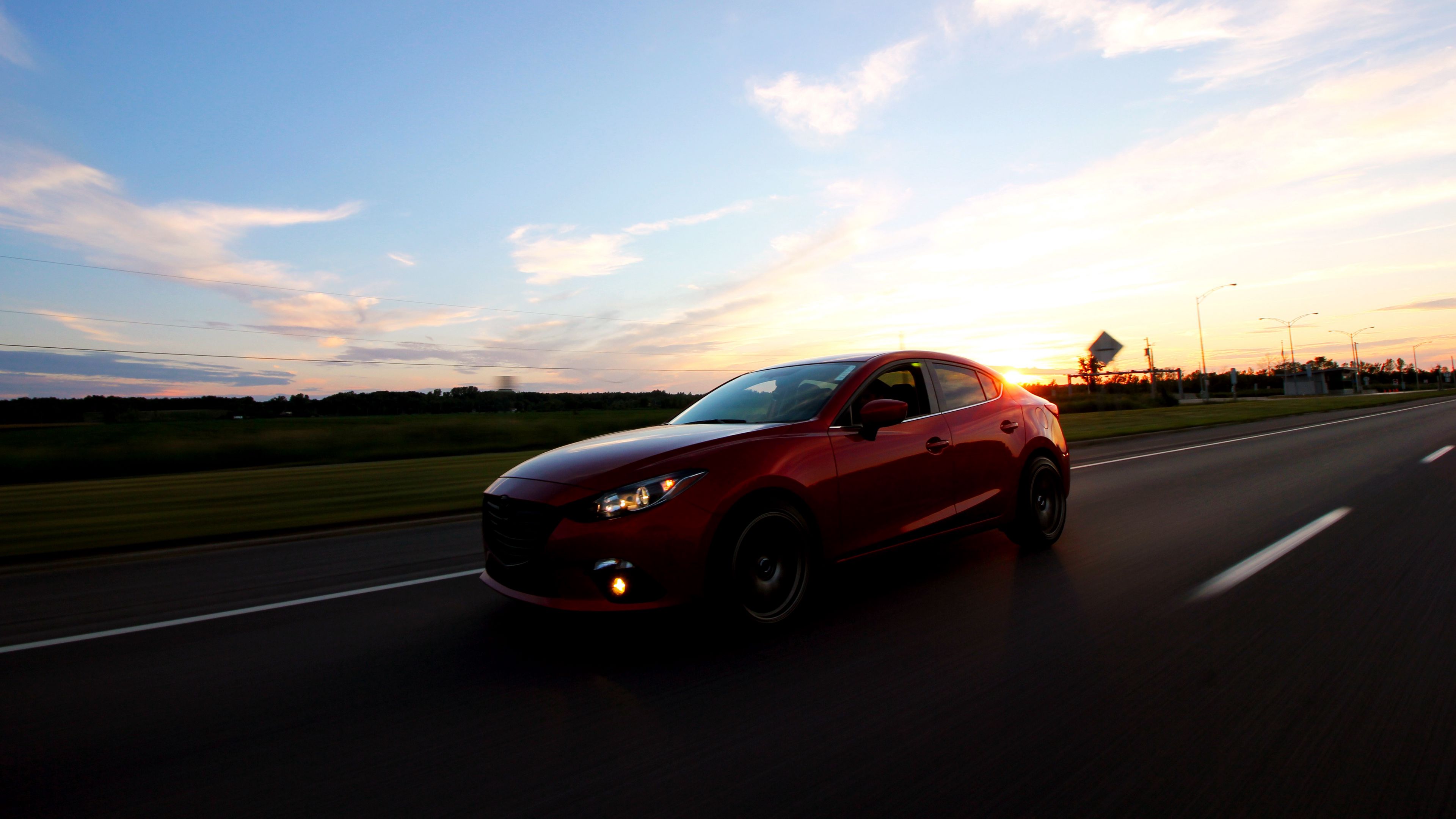 car, sunset, motion, 4k, HD Wallpaper