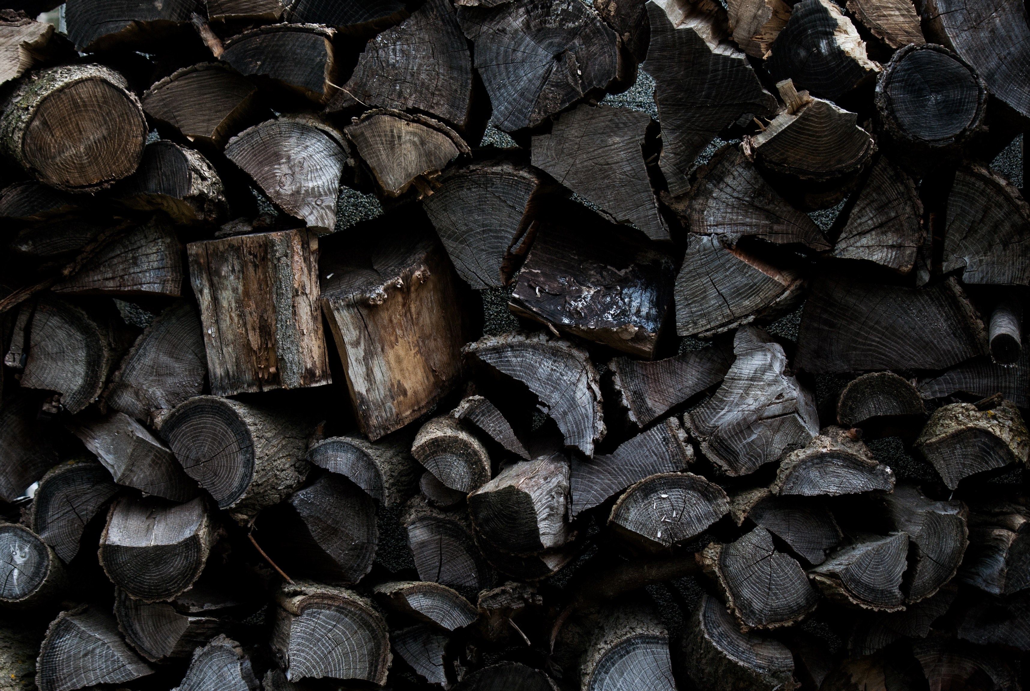 a pile of dark brown firewood, pile of wood 4k, HD Wallpaper