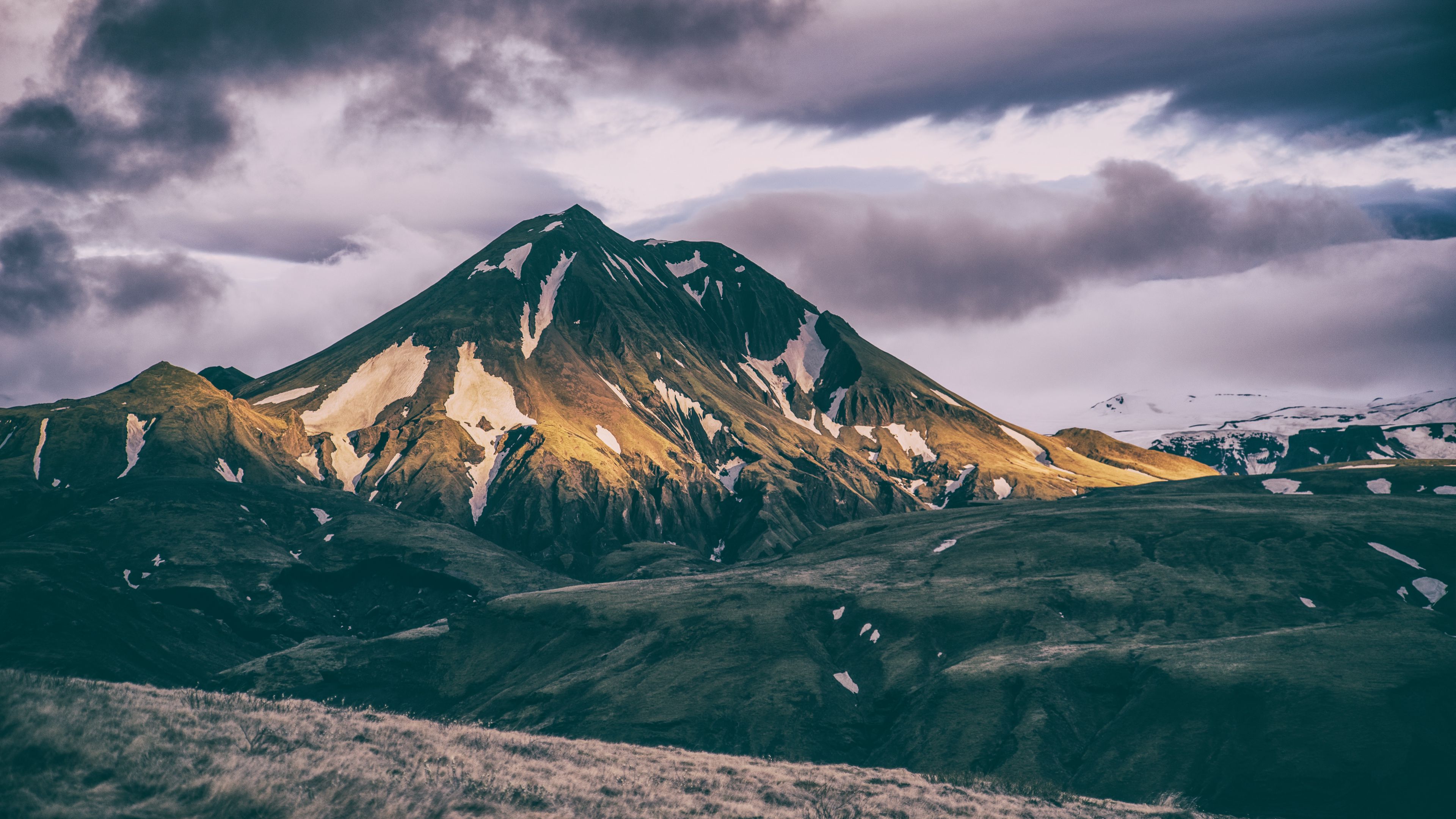 mountains, summit, clouds, 4k, HD Wallpaper