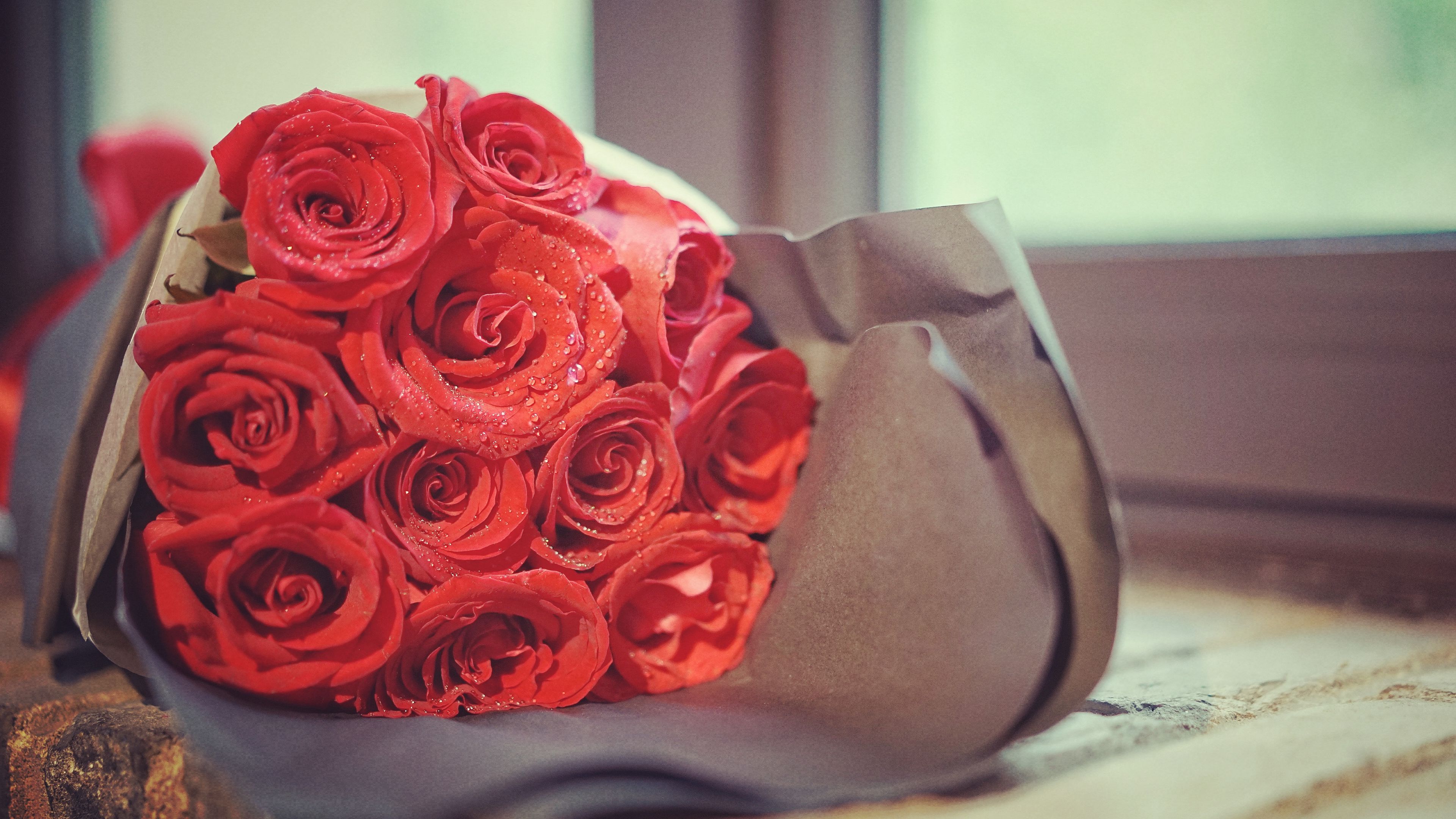 roses, bouquet, drops, 4k, HD Wallpaper