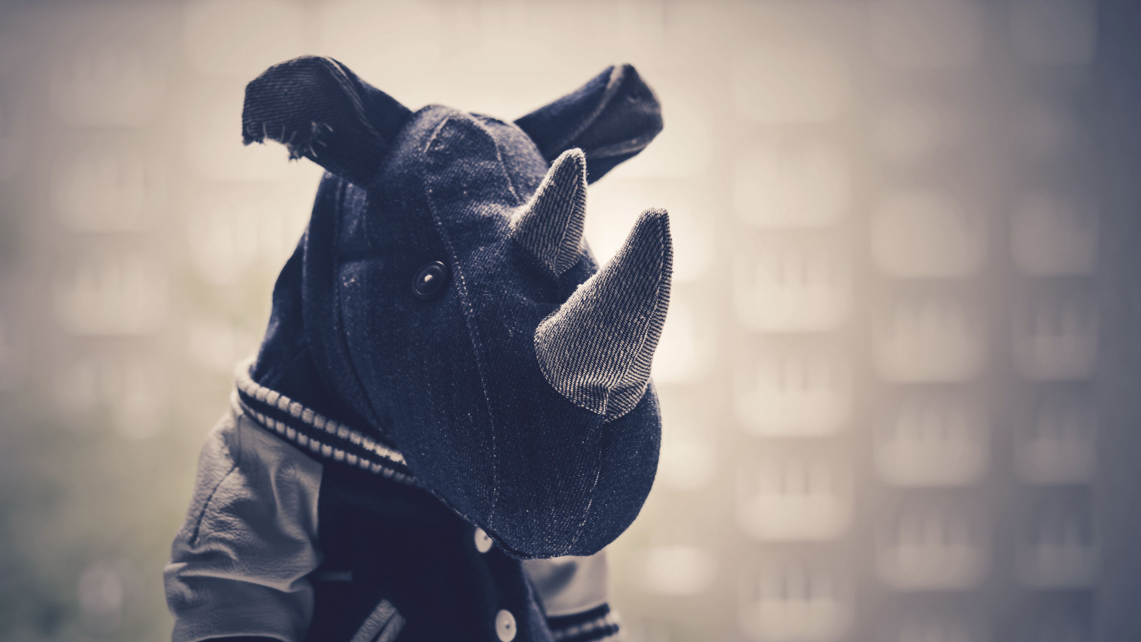 rhinoceros, toy, cloth, bw, 4k, HD Wallpaper