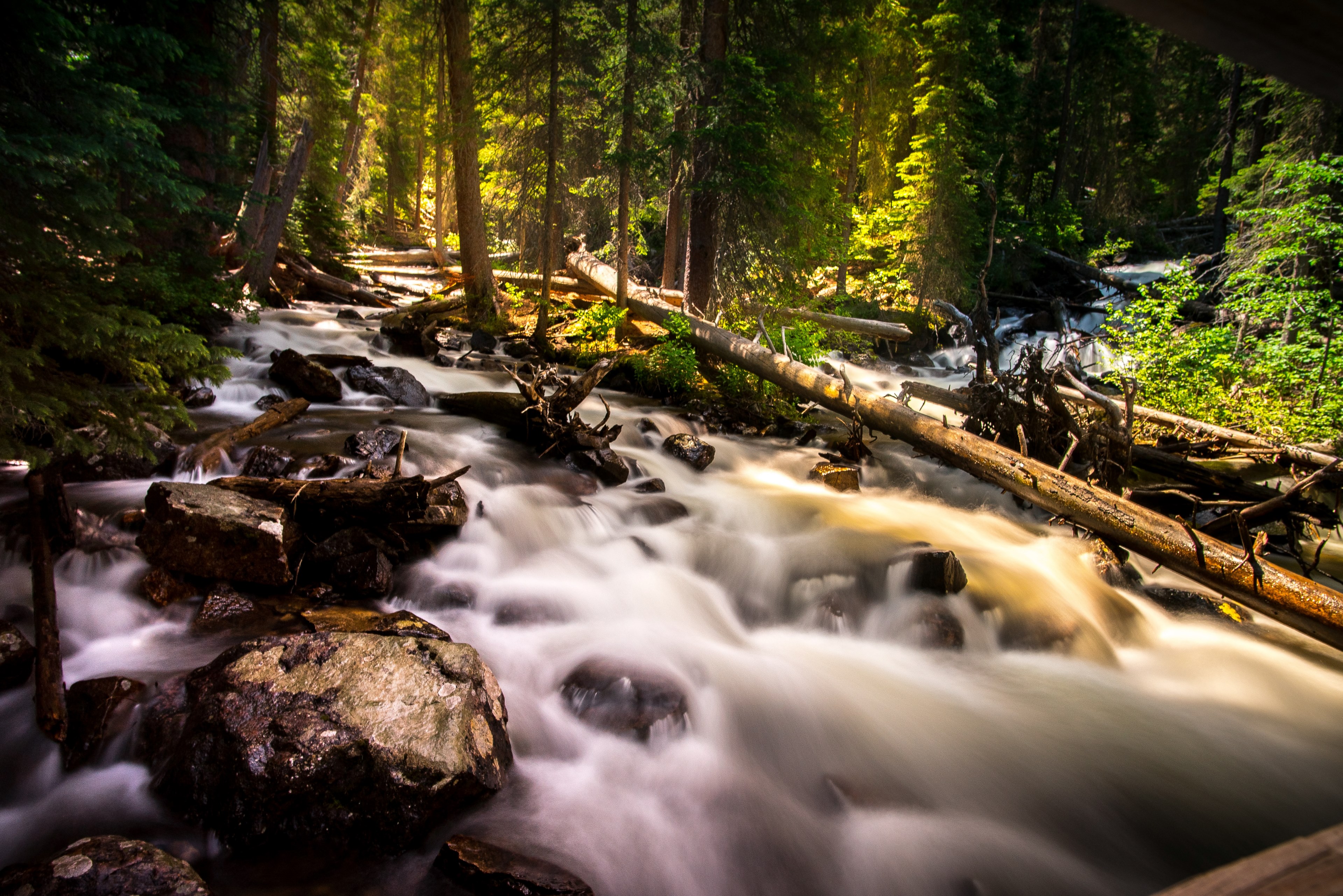 a view of a stream running downhill at lower cataract lake in colorado, stream flowing near lower cataract lake 4k, HD Wallpaper