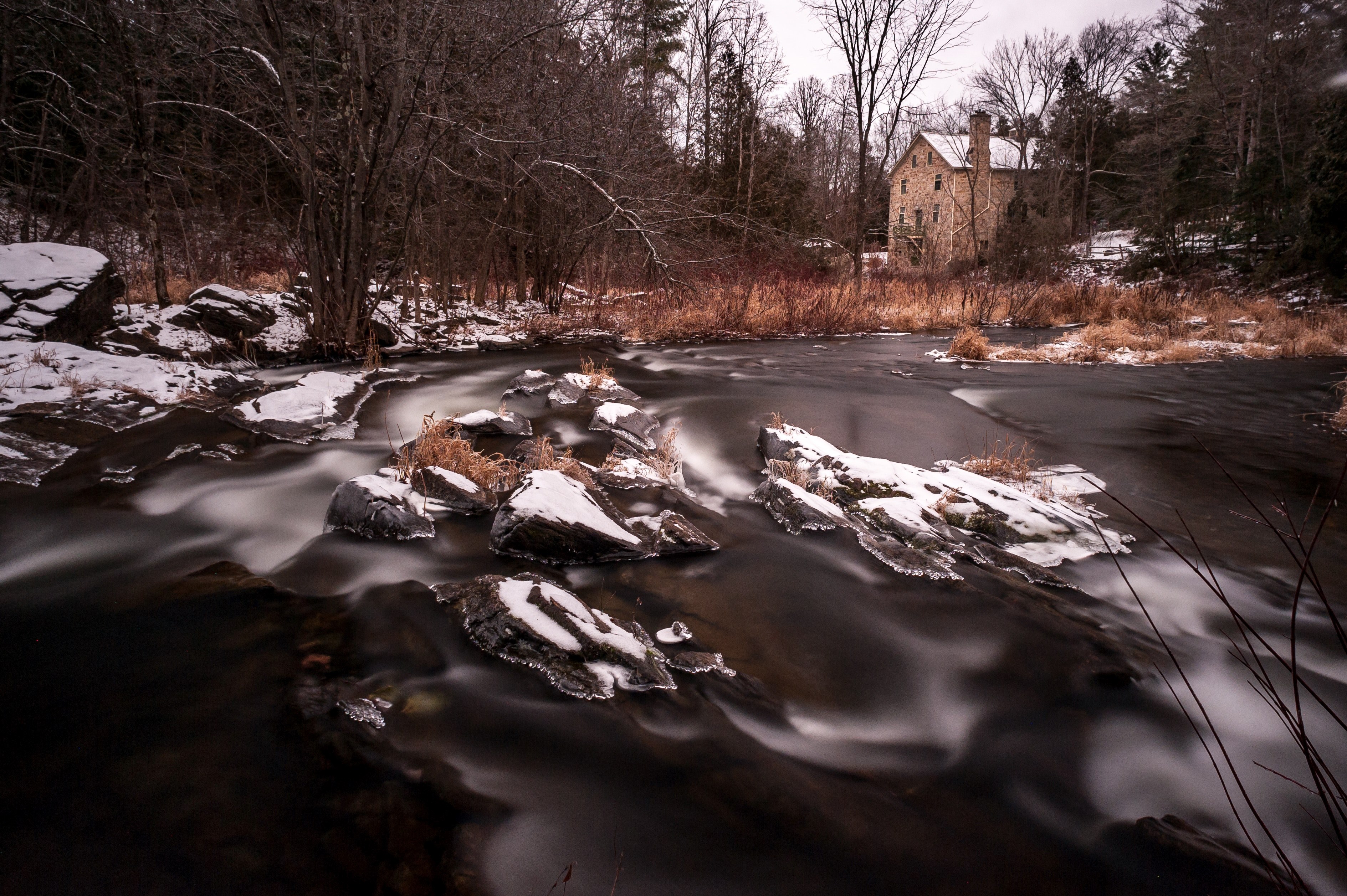flow river stream and snow 4k, HD Wallpaper