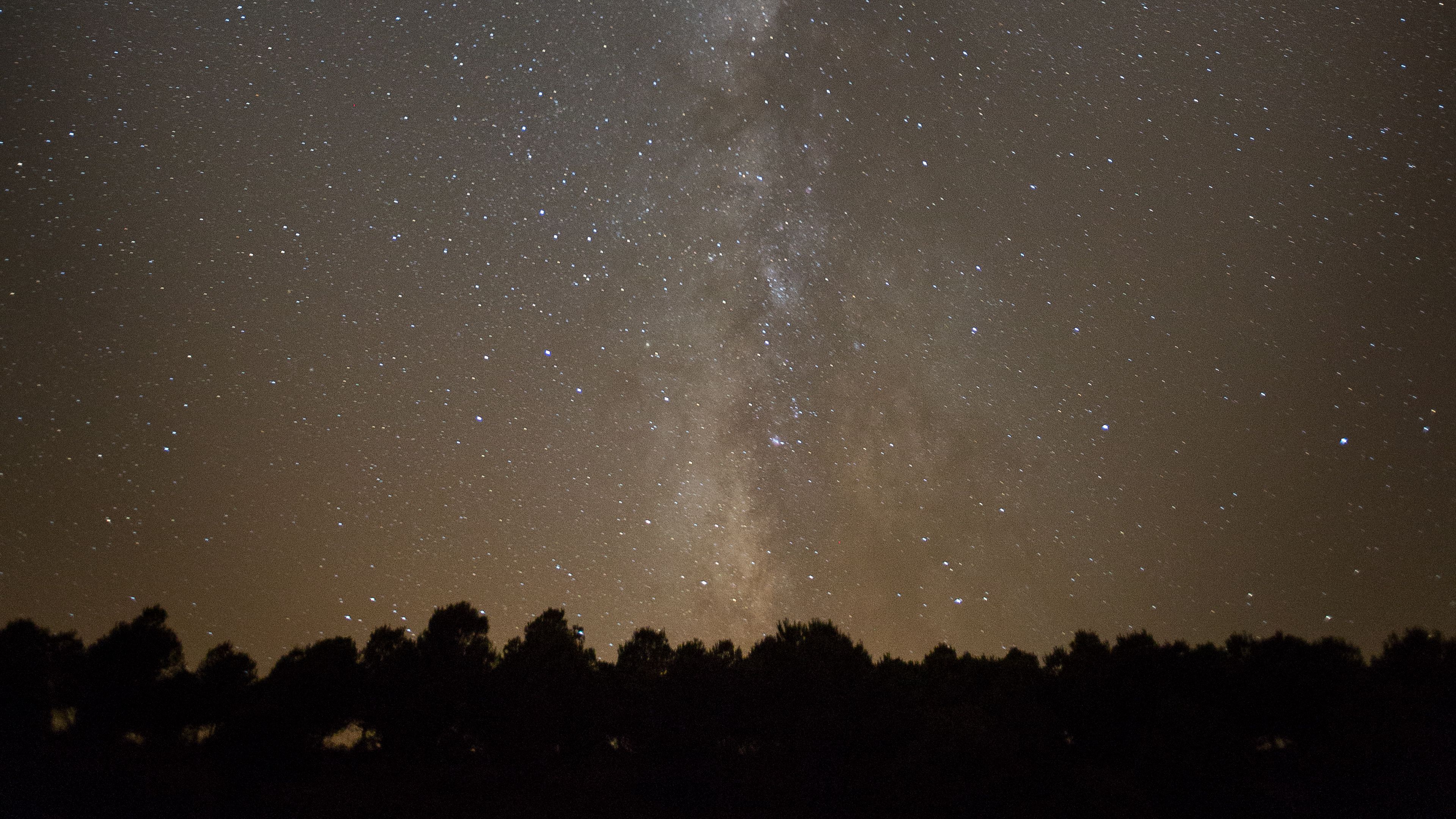 space, starry sky, silhouette, trees, 4k, HD Wallpaper