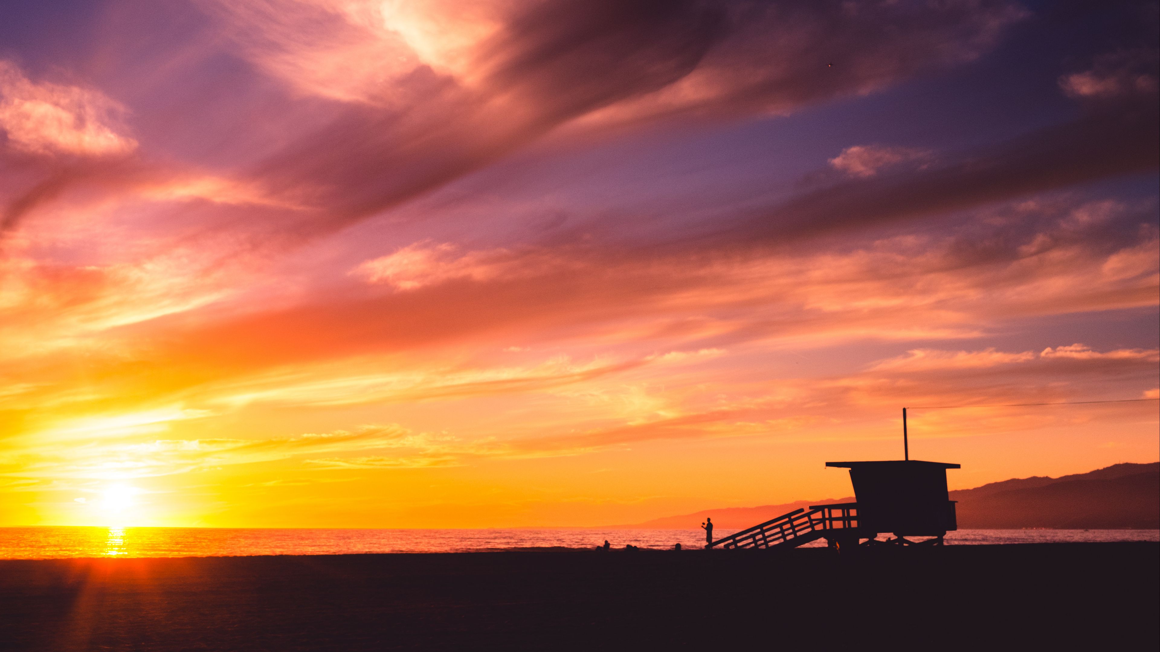 shore, sunset, sea, coast, 4k, HD Wallpaper