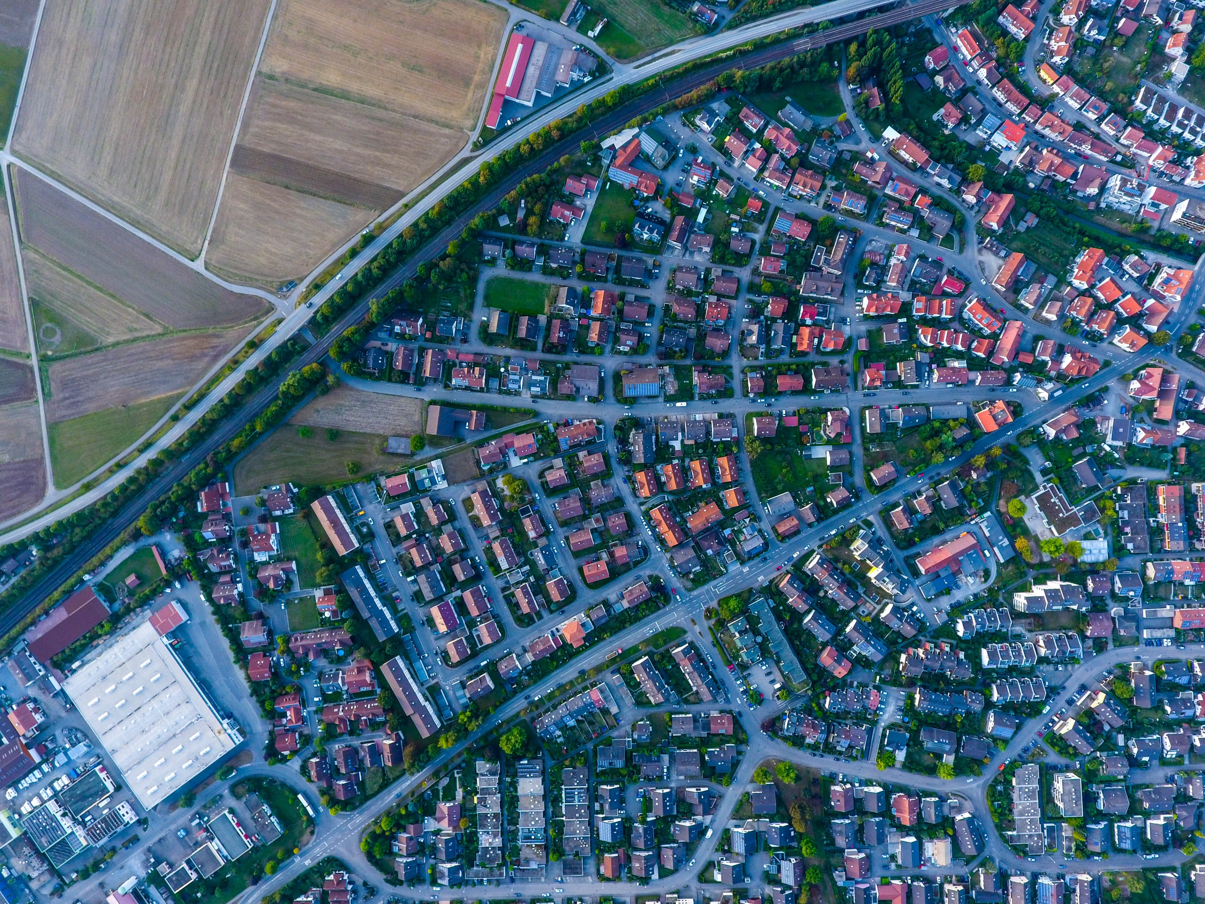 a drone shot of a suburban neighborhood in ehningen, suburbia from above 4k, HD Wallpaper