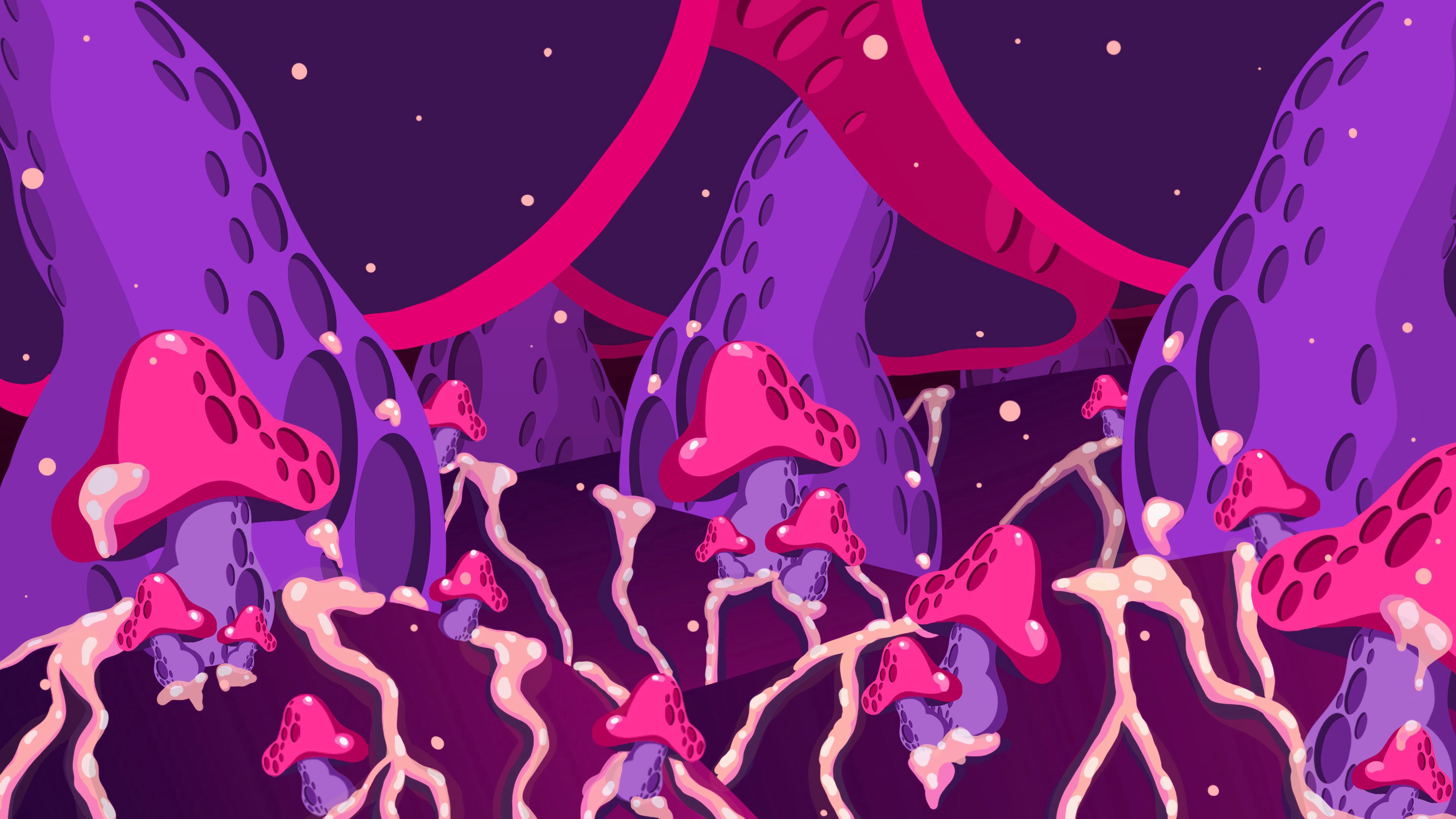 mushrooms, abstraction, art, 4k, HD Wallpaper