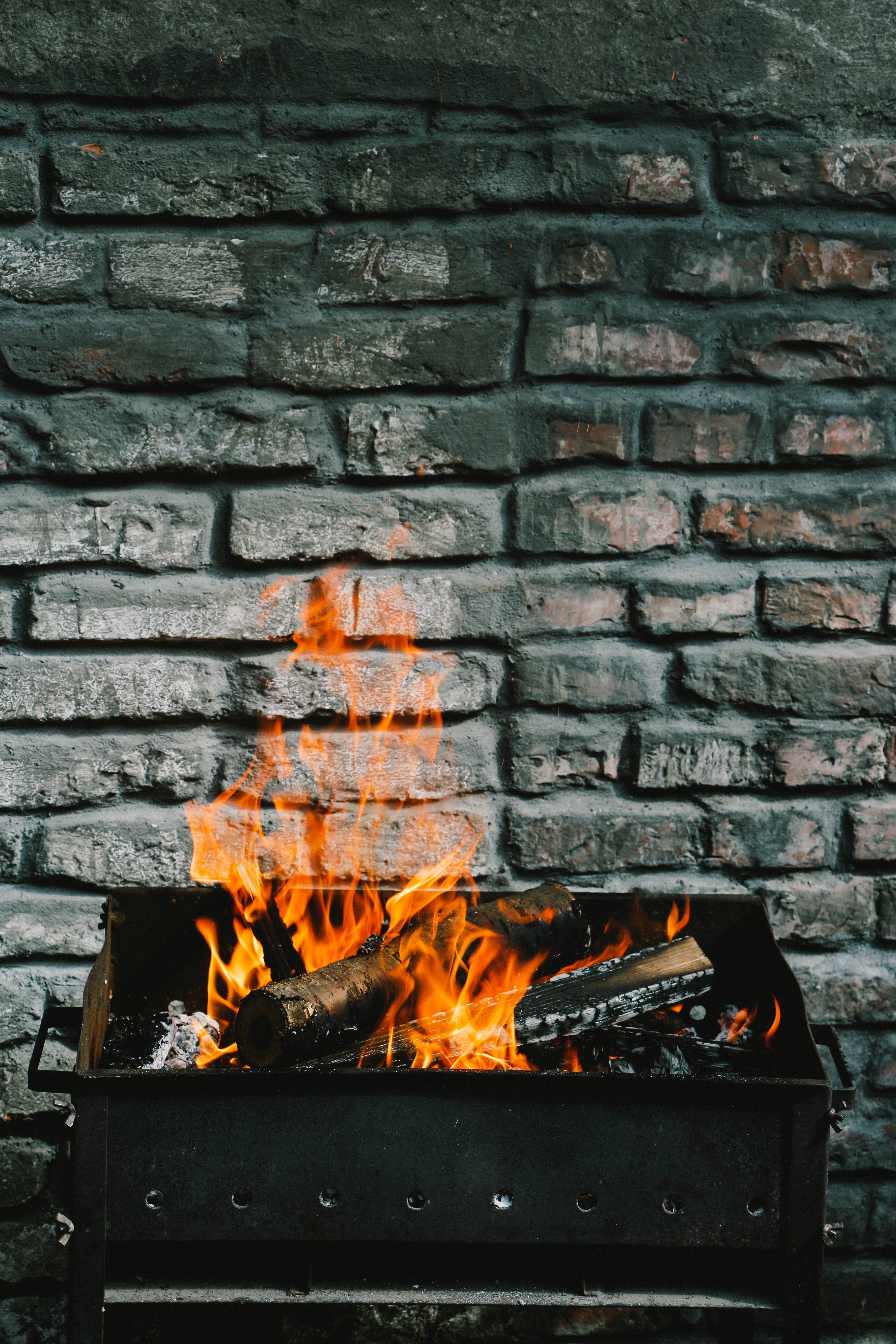 wall fire fireplace and firewood hd, 4k, Phone HD Wallpaper