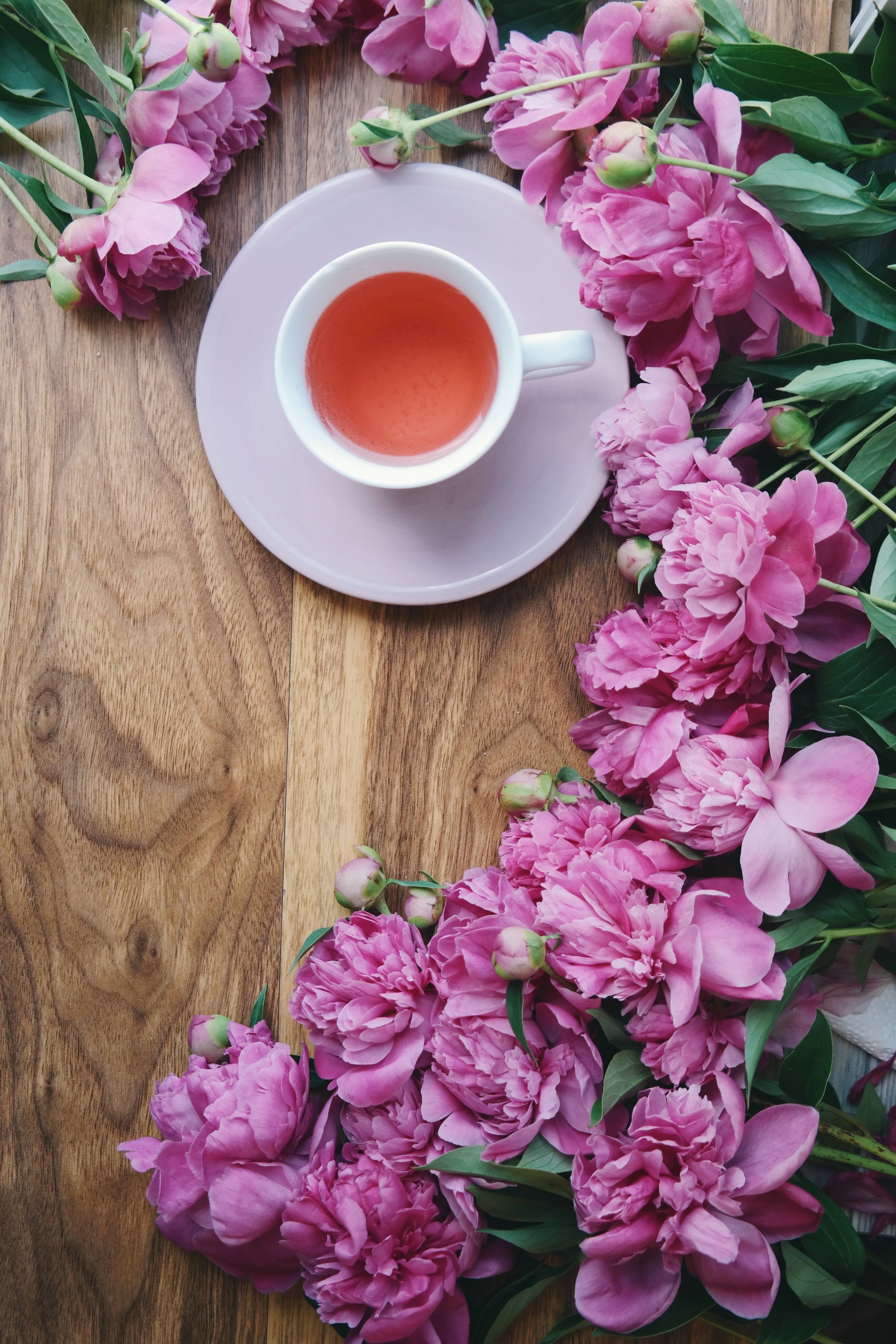 flatlay table summer and pink peony hd, 4k, Phone HD Wallpaper