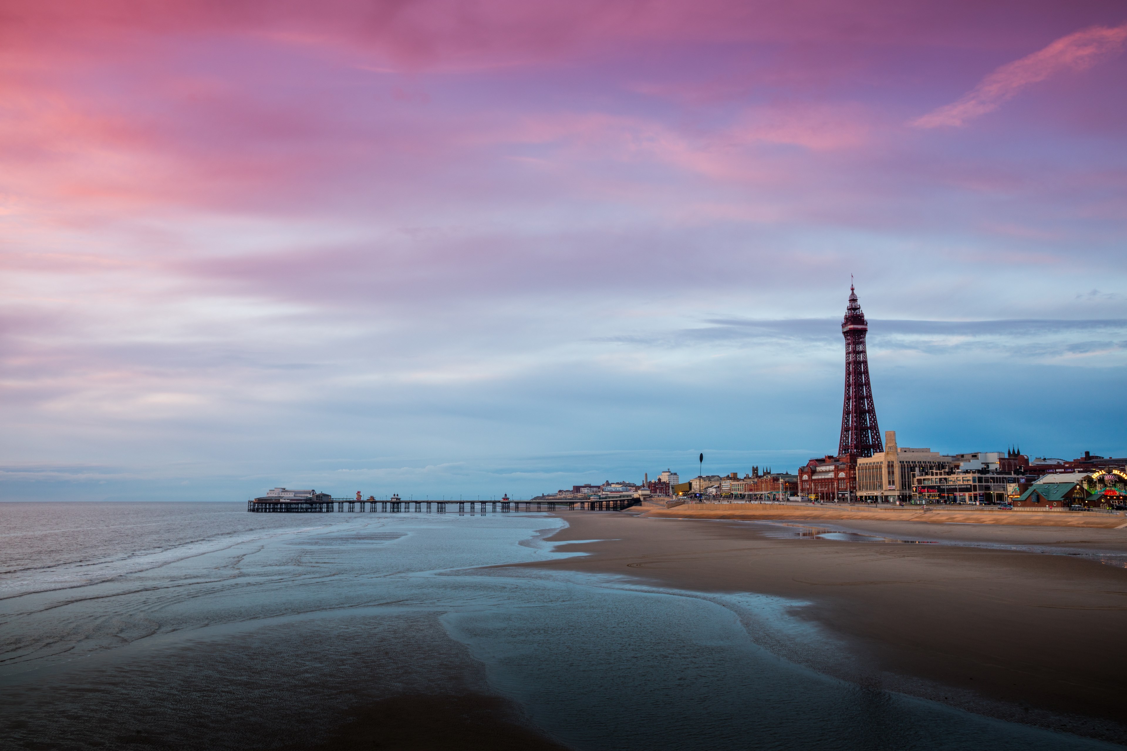 sunset on the beach over the central pier, central pier sunset 4k, HD Wallpaper