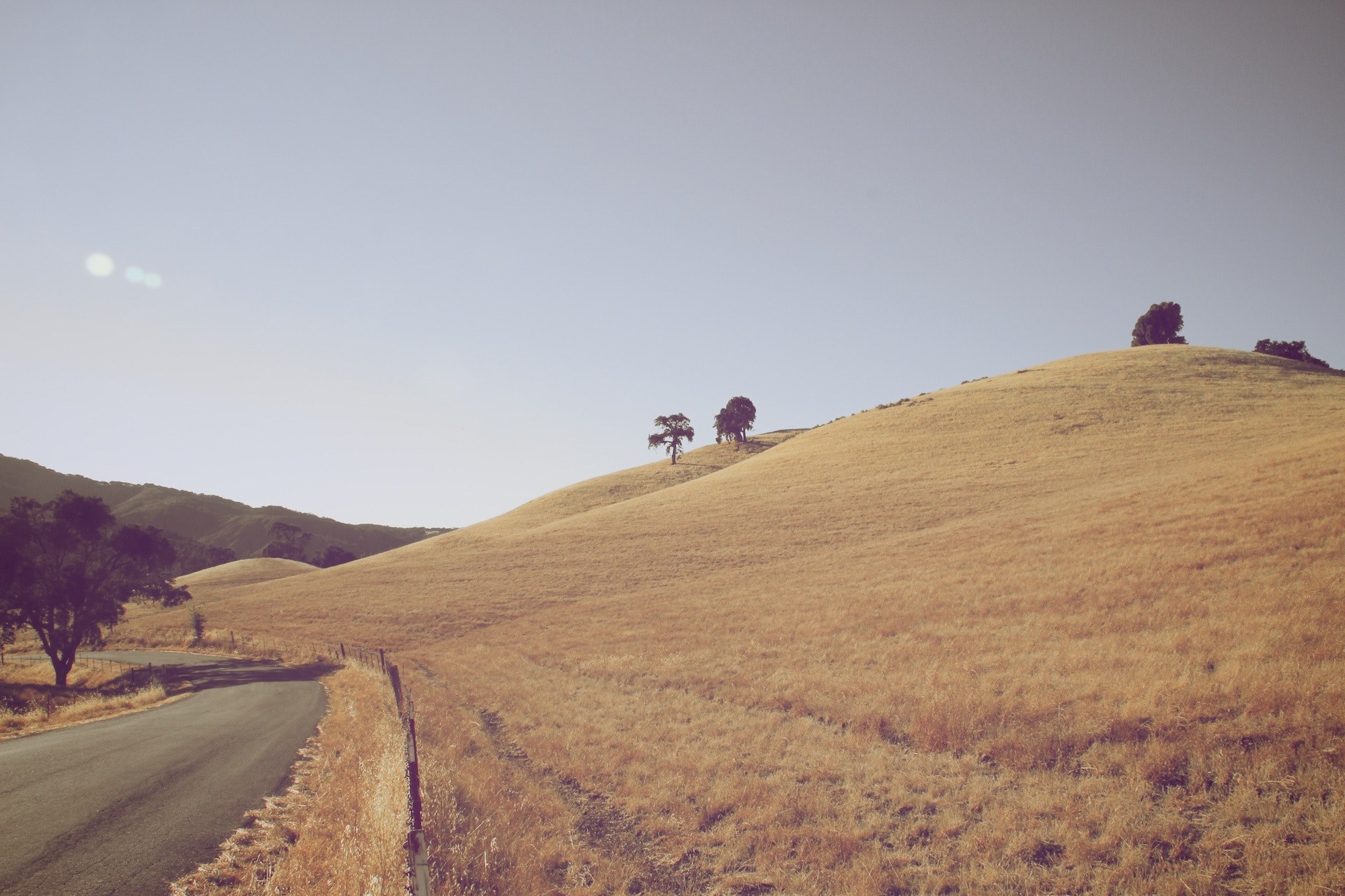 barren country hillside next to a rural road, barren countryside 4k, HD Wallpaper