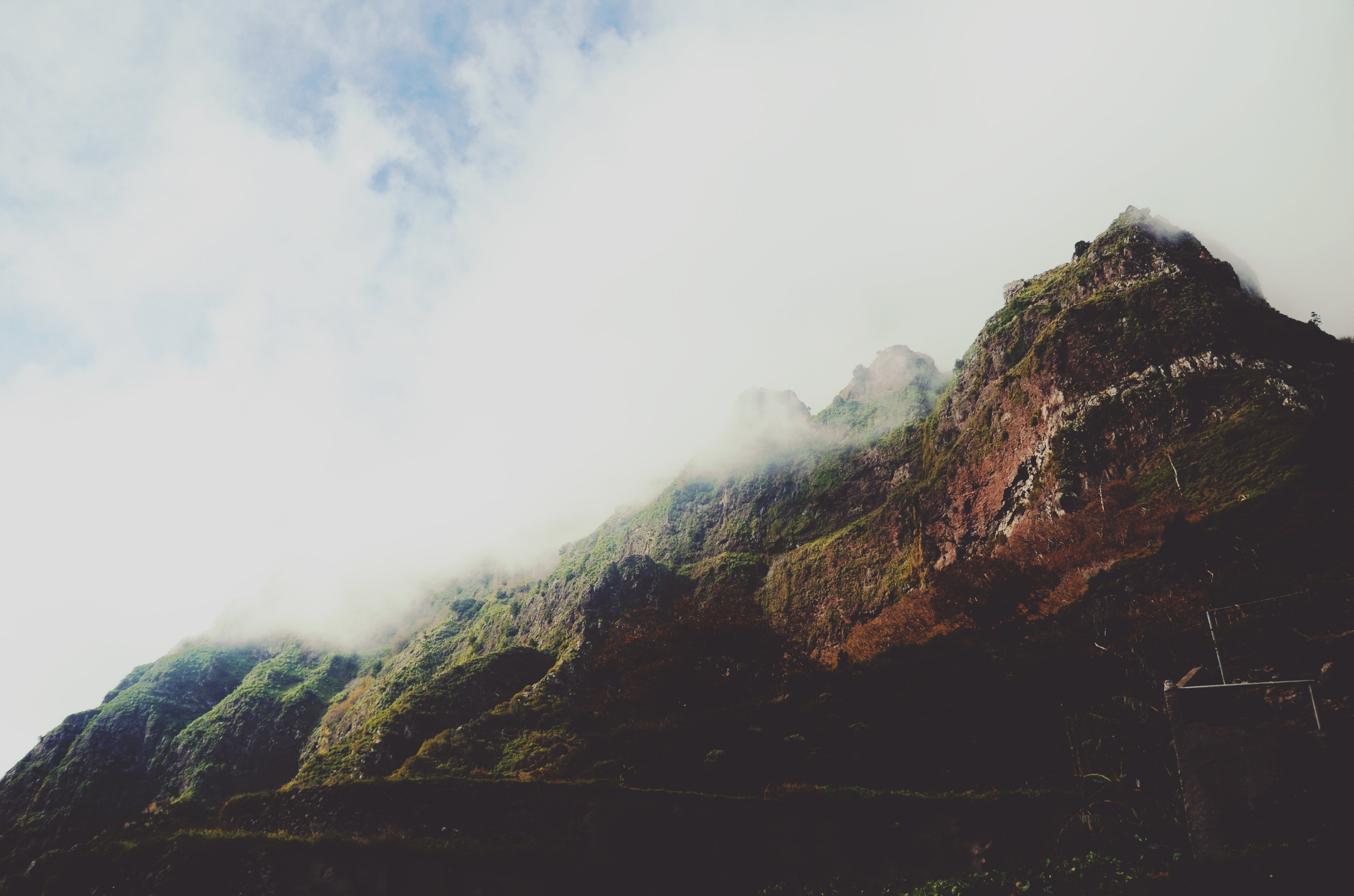 mossy mountain ridge covered in fog, morning fog over green mountains 4k, HD Wallpaper