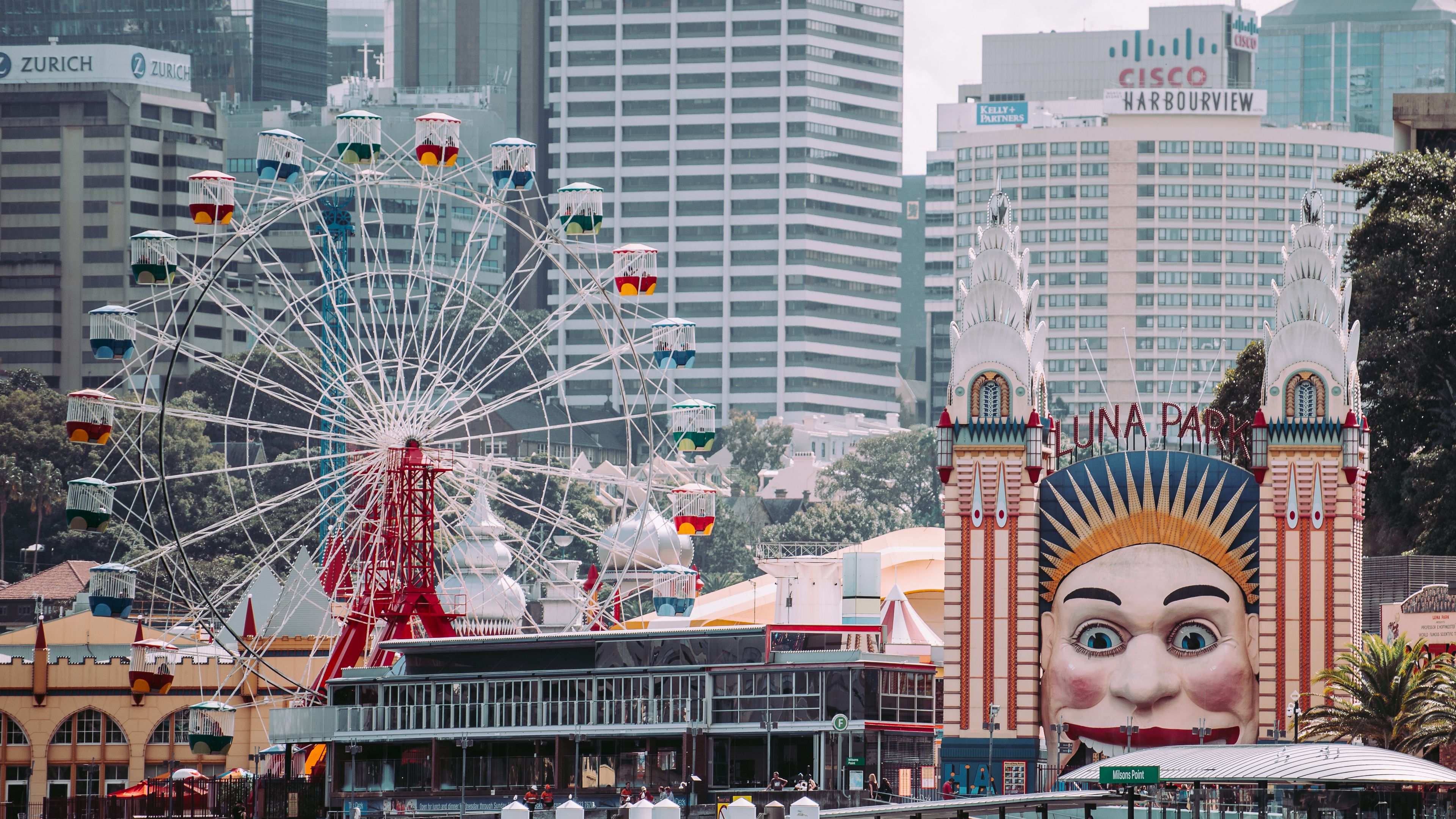 luna park, sydney, milsons point, australia, ferris wheel, attractions, 4k, HD Wallpaper