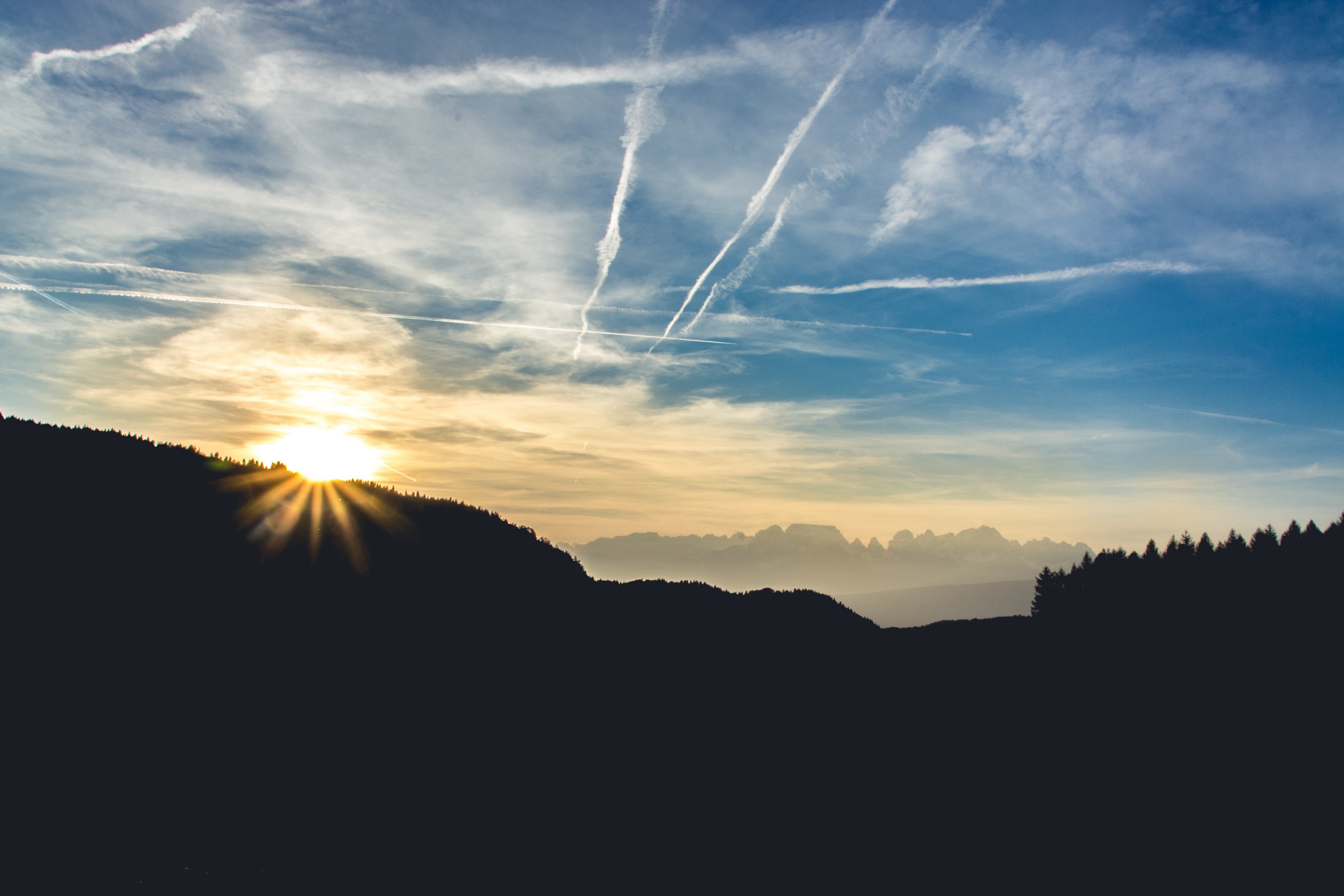 forest silhouette during sunrise with cloud formations in the sky, _forest sunrise 4k, HD Wallpaper