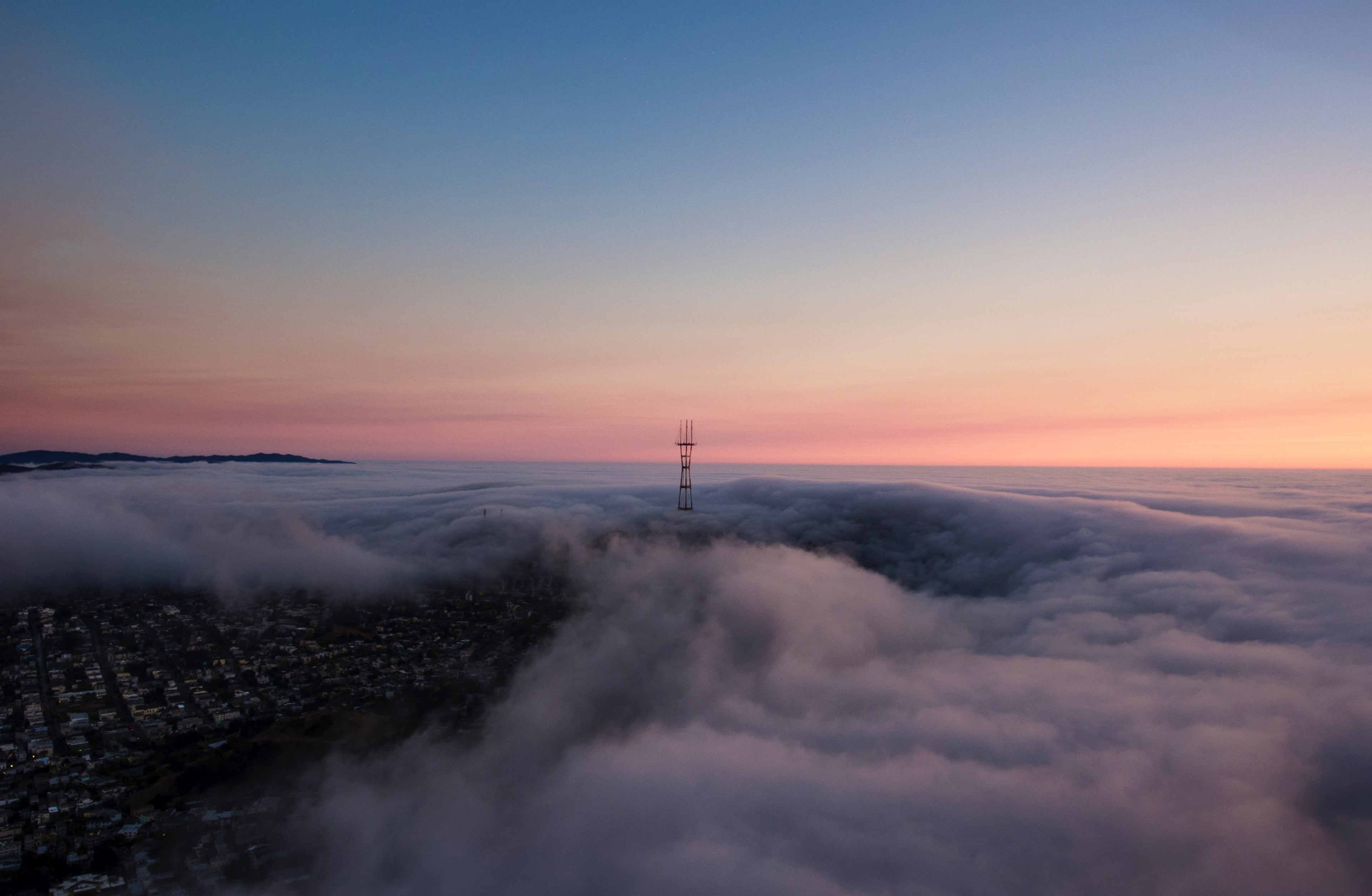 a drone shot aerial view of the clouds over buena vista park at sunset, clouds over buena vista park 4k, HD Wallpaper