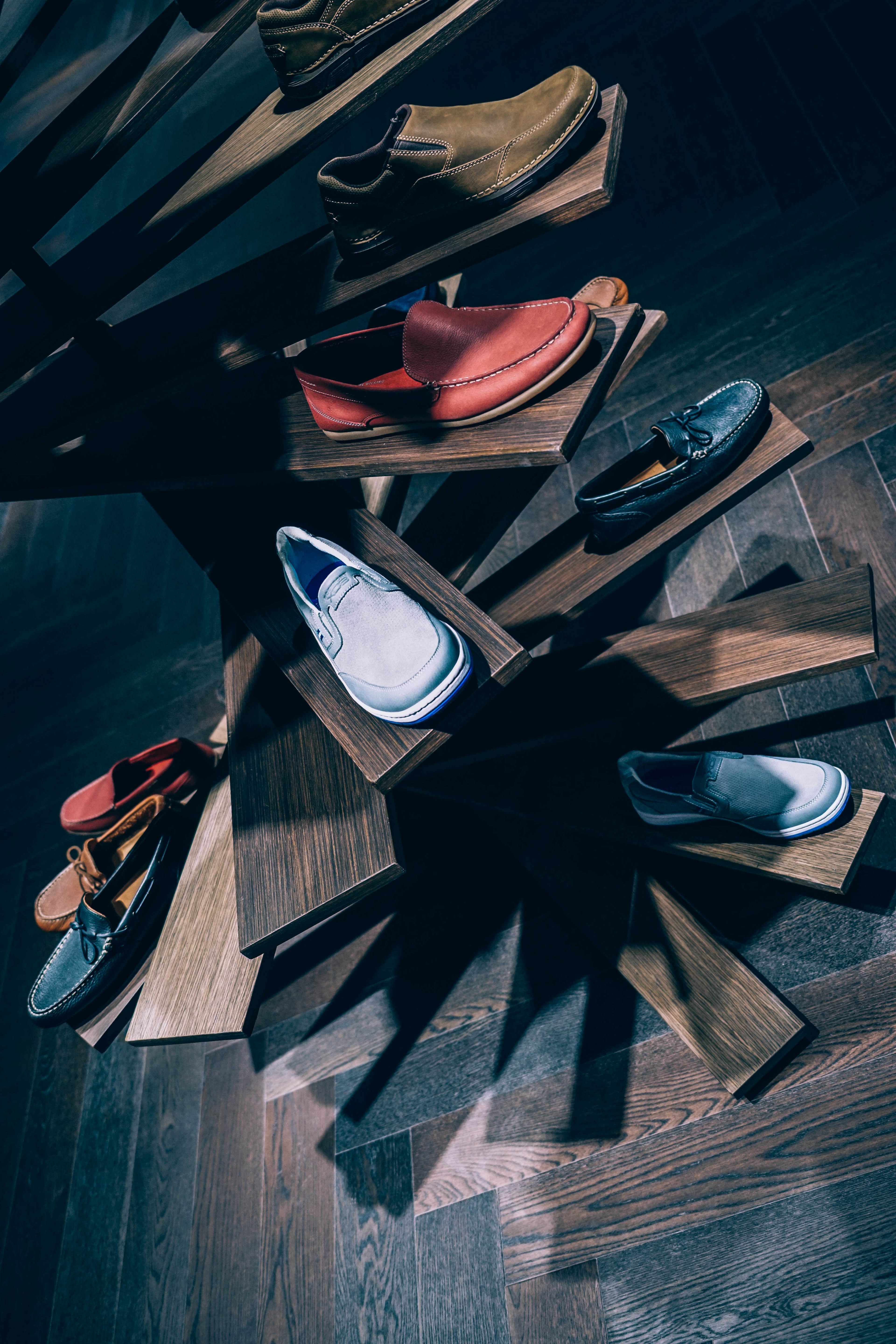 various shoes on display at a store, _modern shoe display 4k, Phone HD Wallpaper
