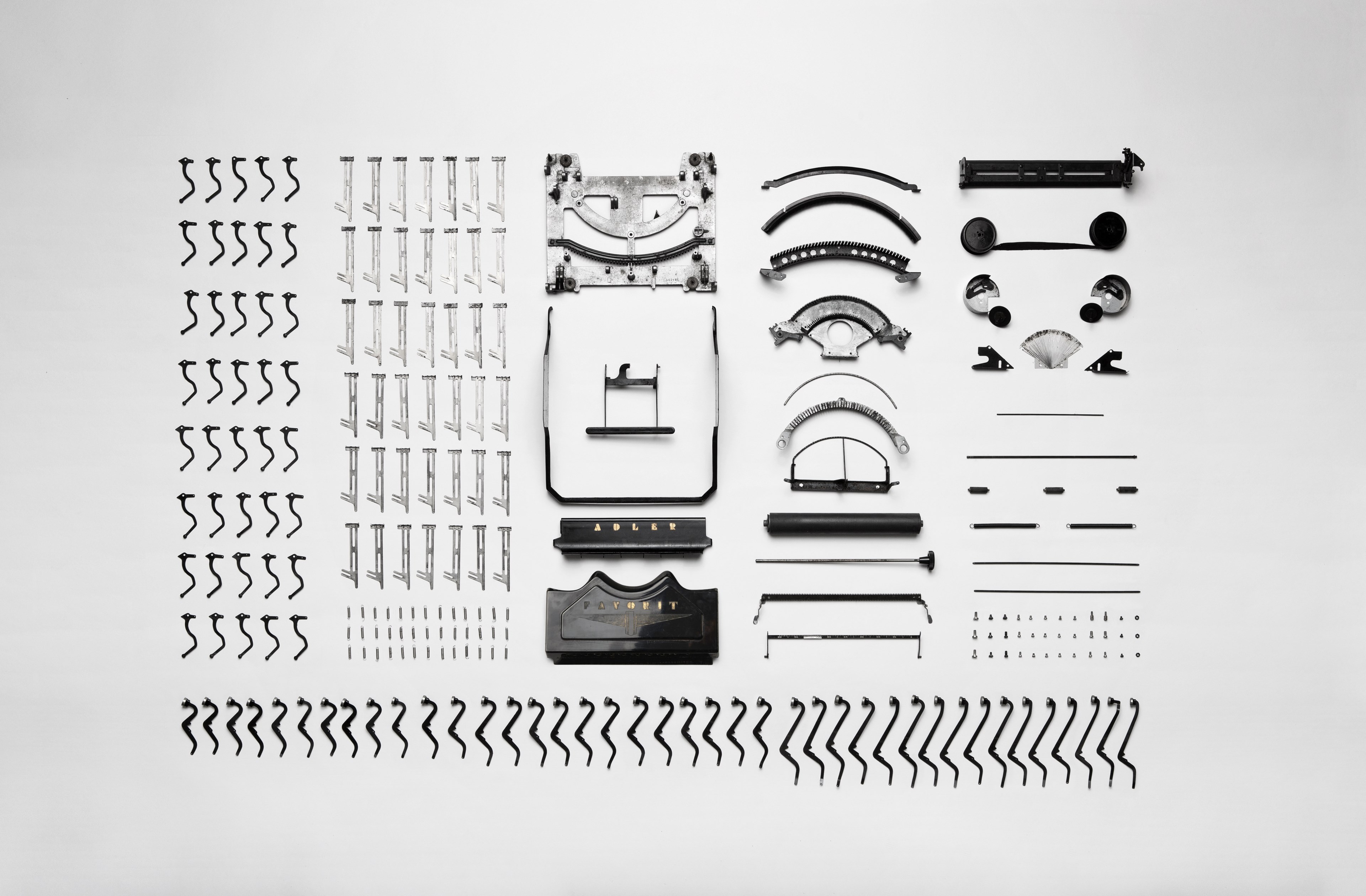 flat lay photography of the parts of a vintage adler typewriter, _flat lay adler typewriter 4k, HD Wallpaper