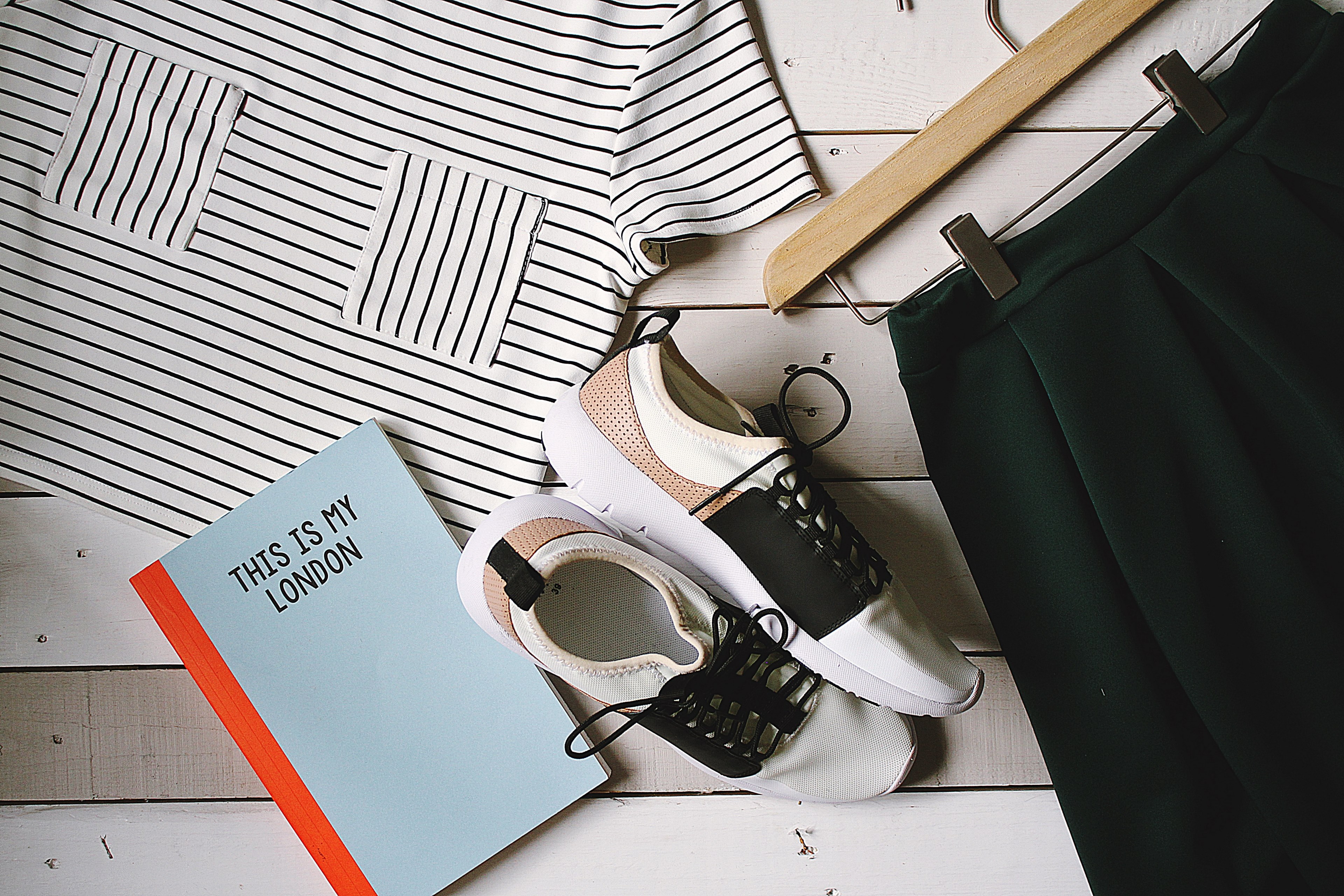 flat lay photography comprises of womens clothes shoes and a notebook in london, _outfit 4k, HD Wallpaper