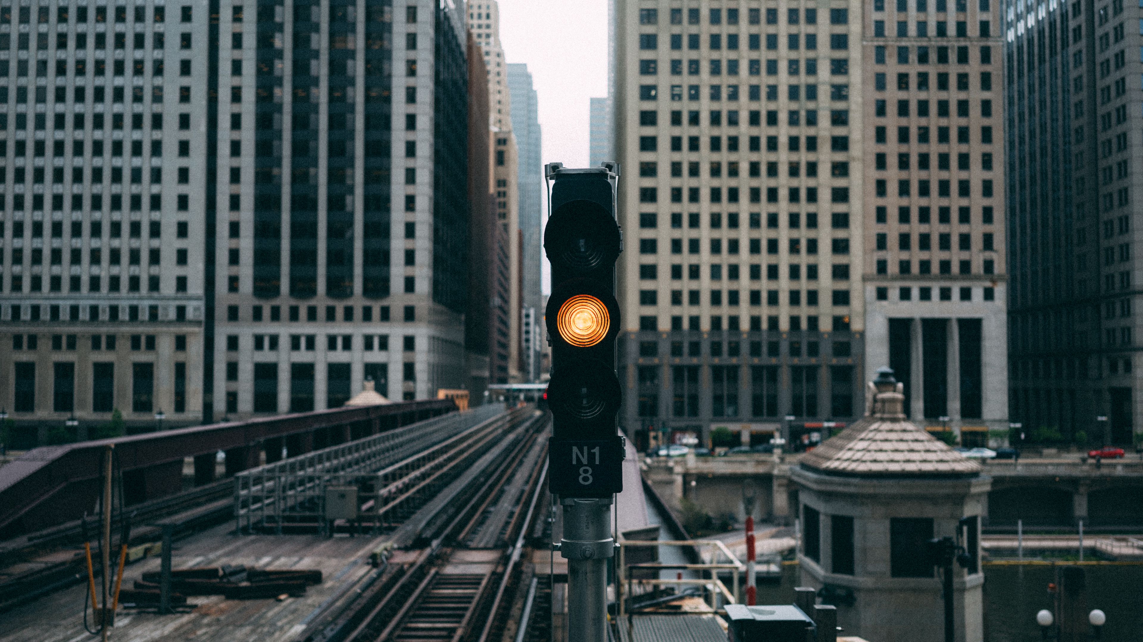 traffic lights, city, buildings, 4k, HD Wallpaper