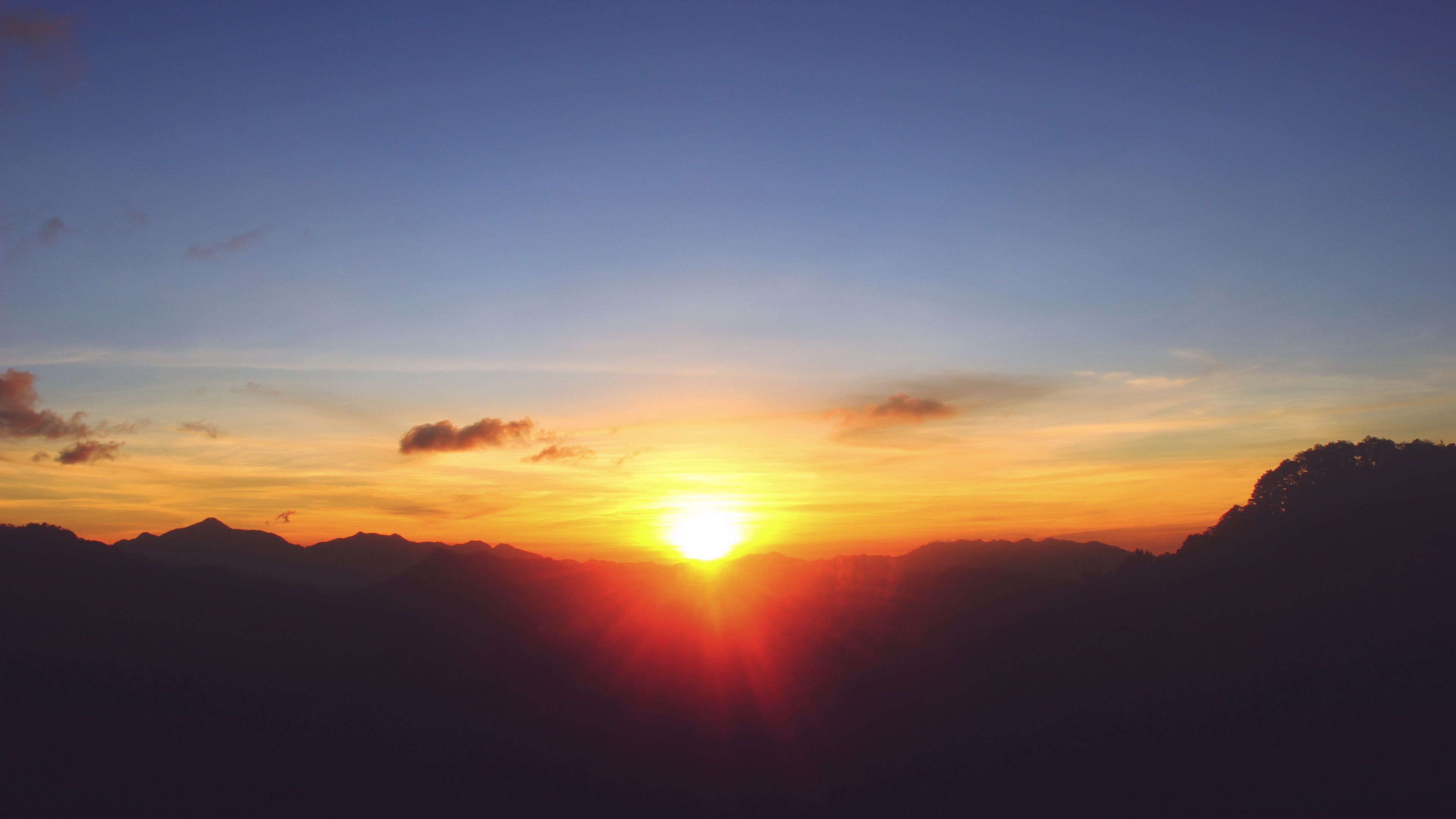 mountains, sunset, sky, light, 4k, HD Wallpaper