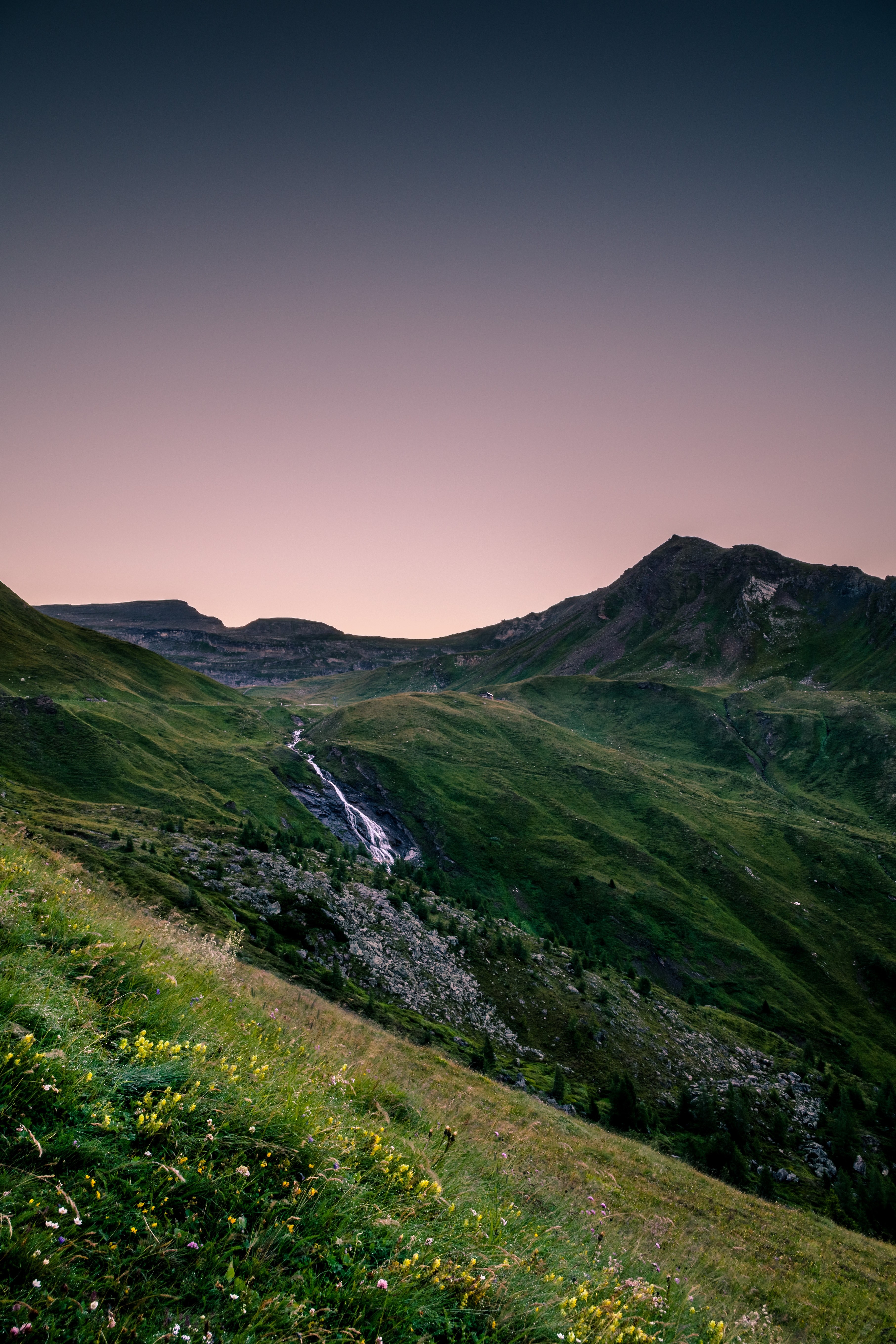 a charming landscape with a mountain stream flowing down a green slope near the grossglockner mountain, where is waldo 4k, Phone HD Wallpaper