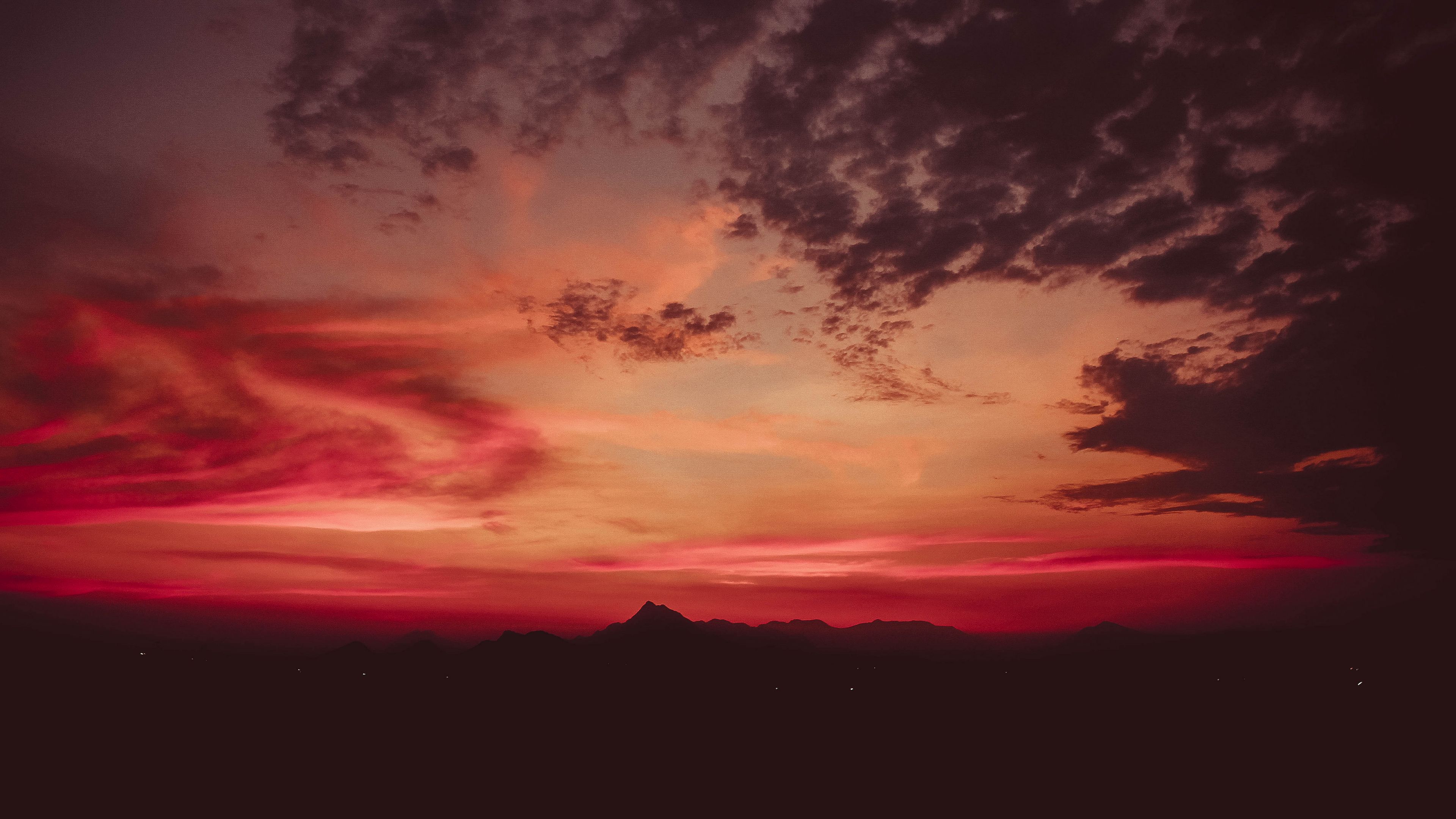 sunset, mountains, clouds, sky, 4k, HD Wallpaper