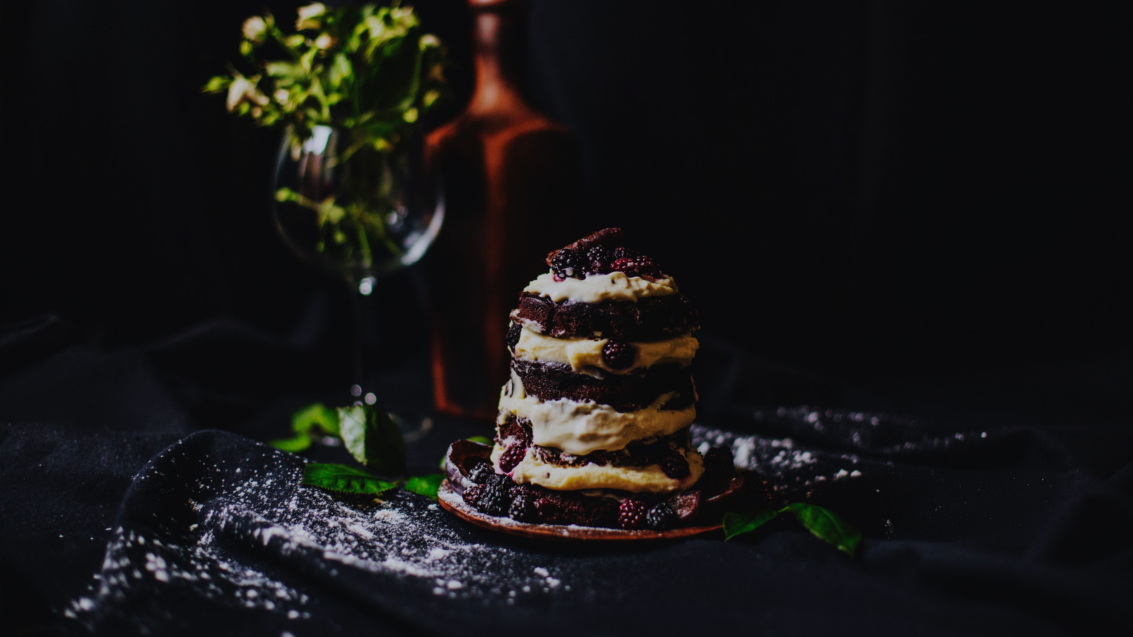 cake, dessert, blackberries, raspberries, cream, 4k, HD Wallpaper