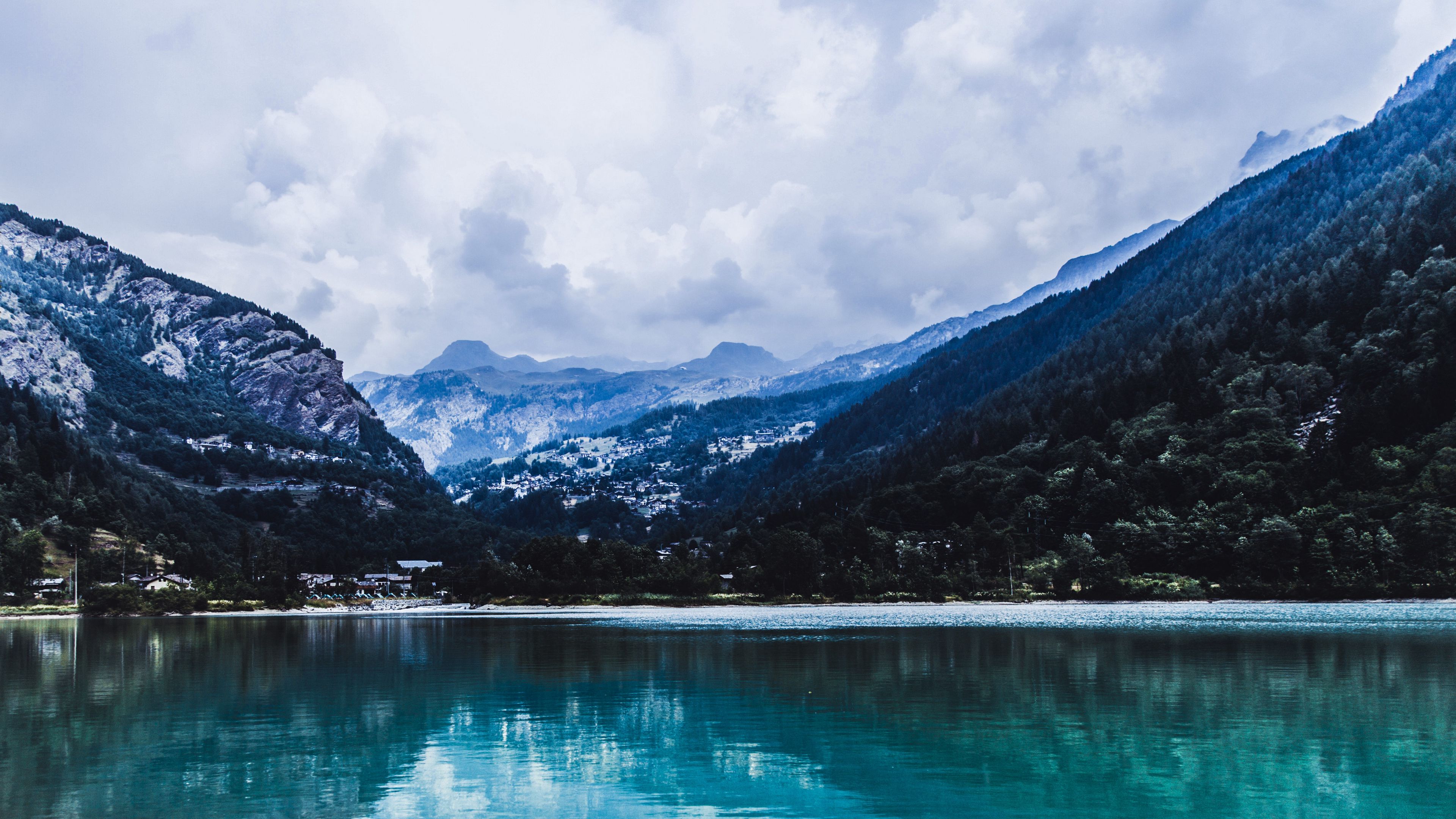 lake, mountains, reflection, 4k, HD Wallpaper