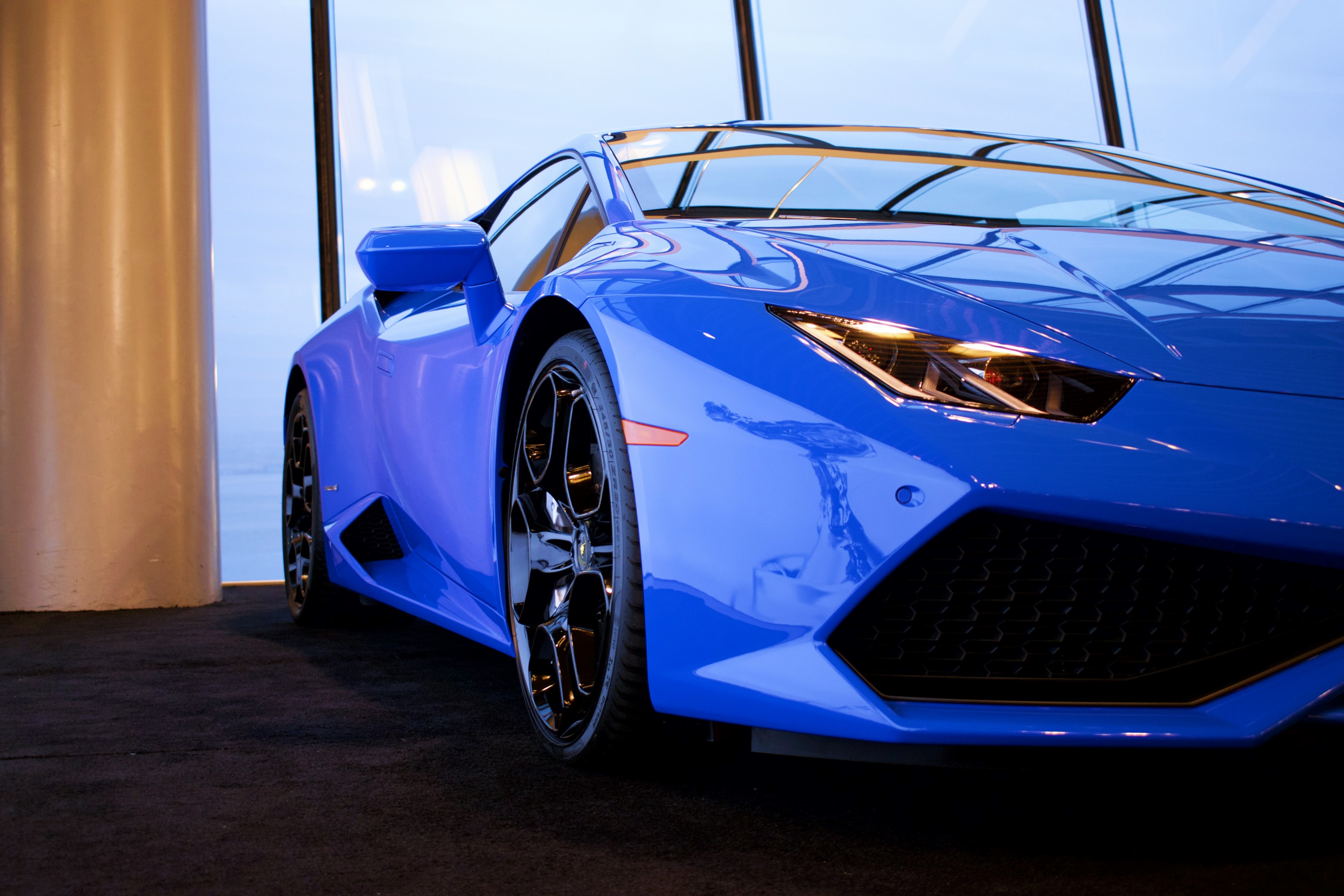 a blue parked car, _blue parked car 4k, HD Wallpaper