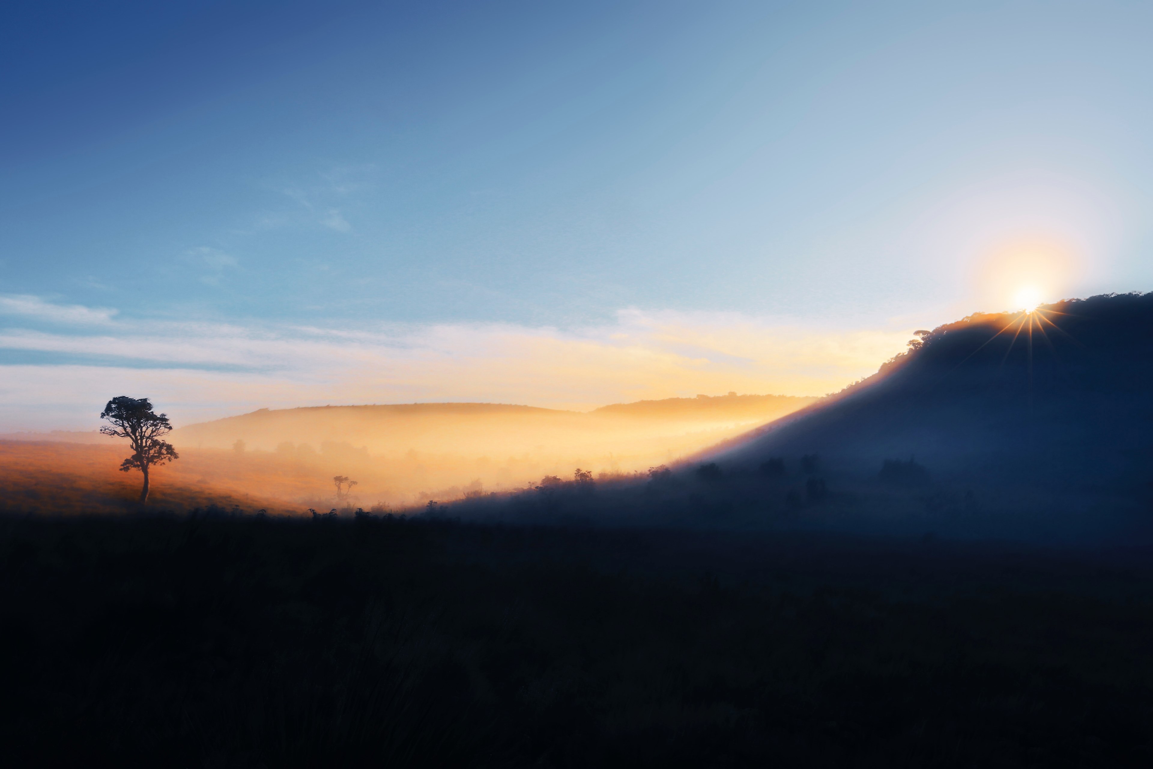 colorful sky shines on a silhouette of a rolling hillside in sri lanka, 4k, HD Wallpaper