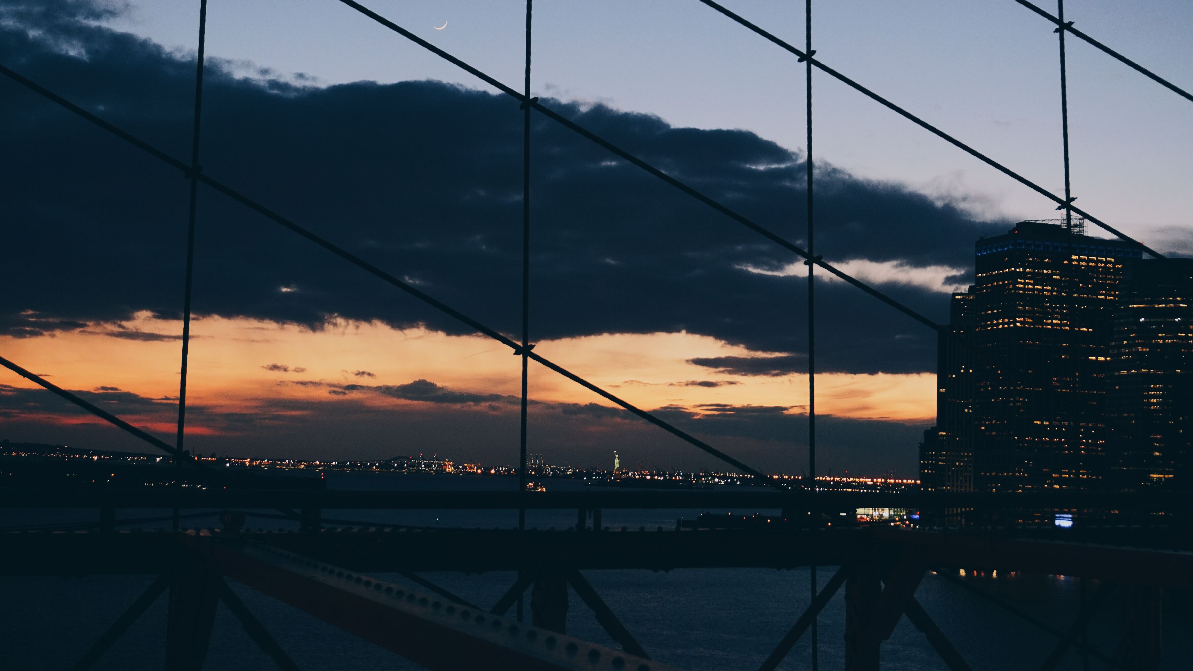 new york, night, building, mesh, bridge, 4k, HD Wallpaper