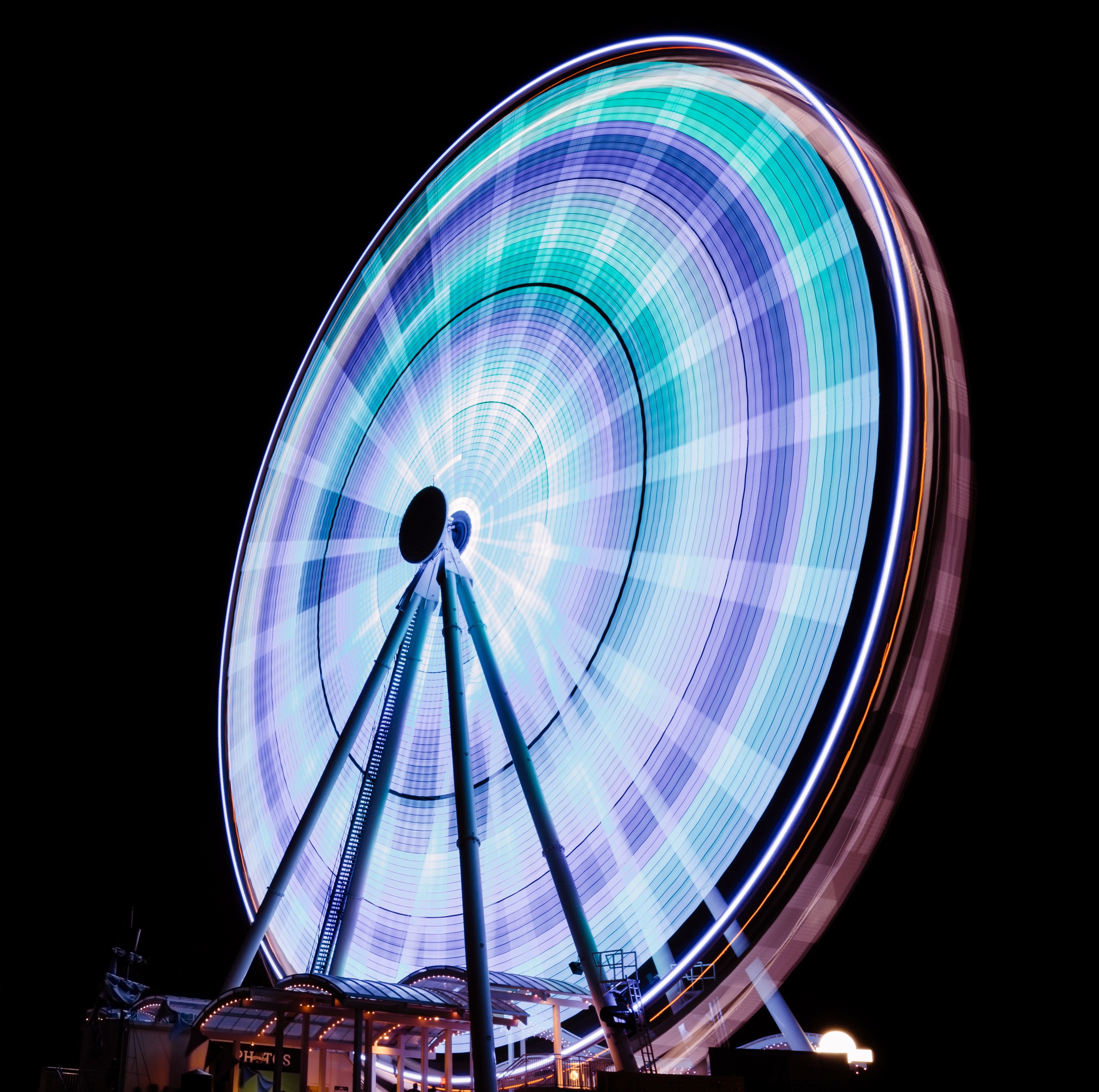 long exposure photography of the ferris wheel at national harbor at night, what goes up must come down_ 4k, HD Wallpaper