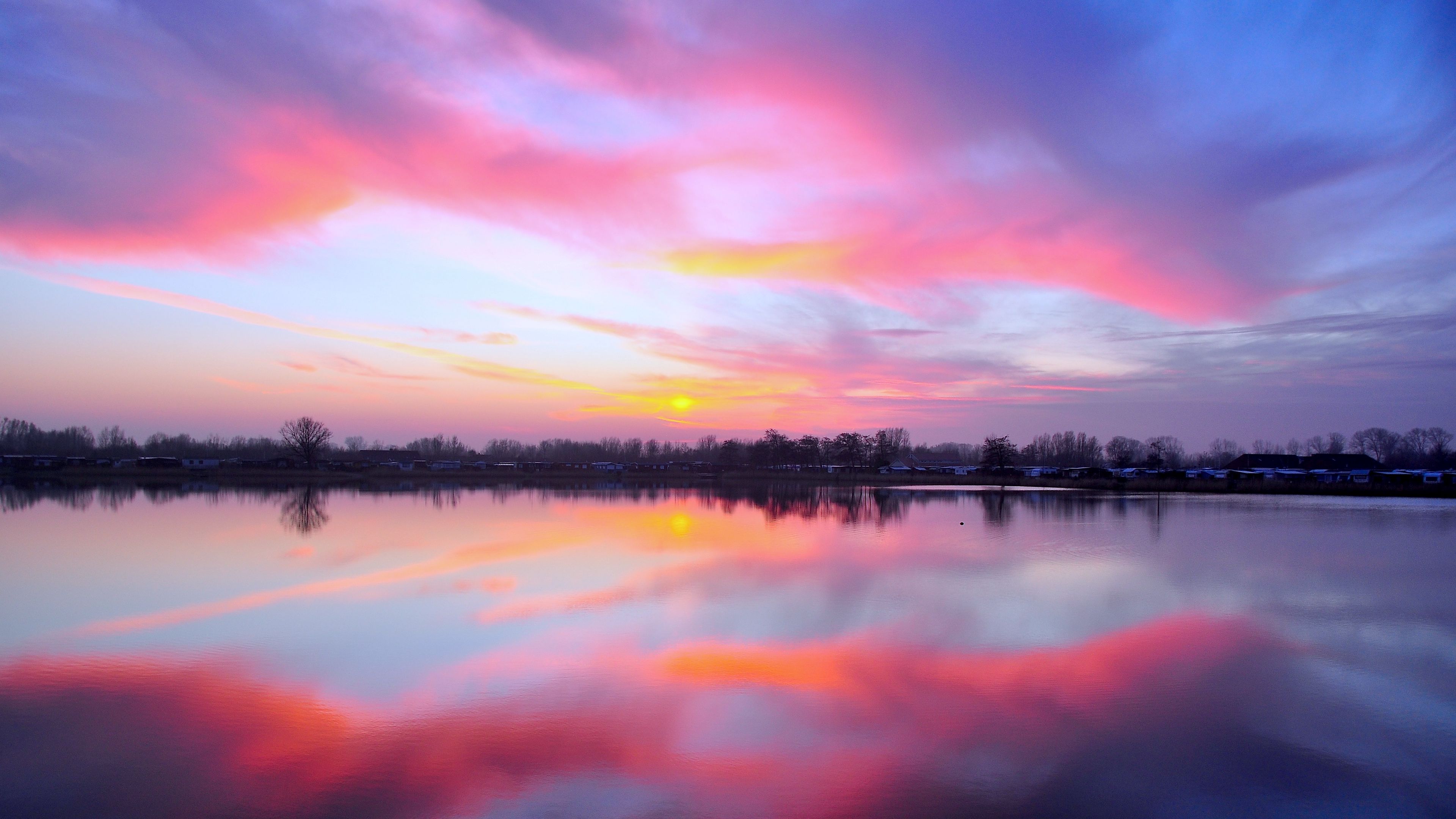 cuxhaven, germany, lake, sunset, 4k, HD Wallpaper