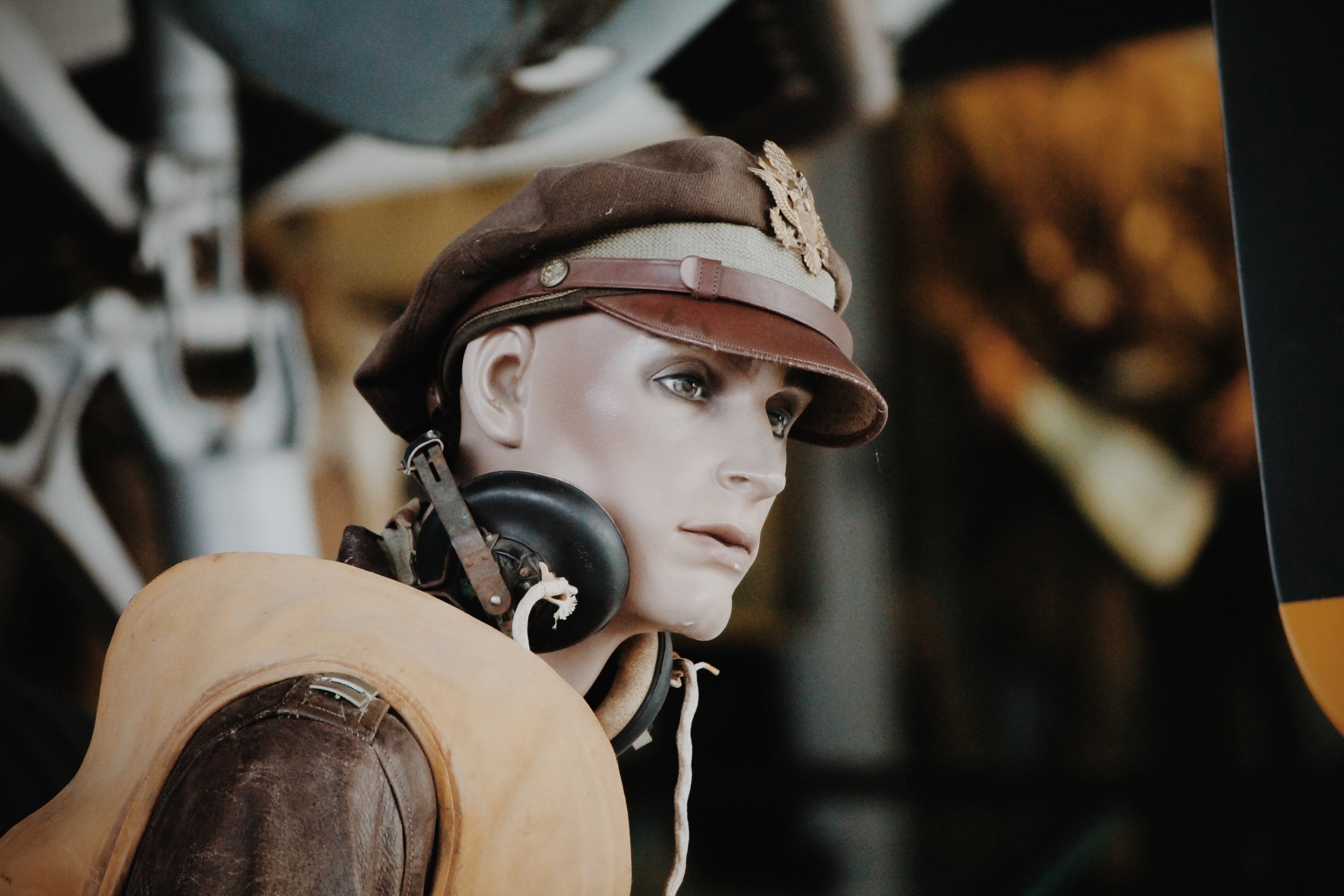 creepy mannequin posed in a vintage pilot outfit, pilot mannequin 4k, HD Wallpaper