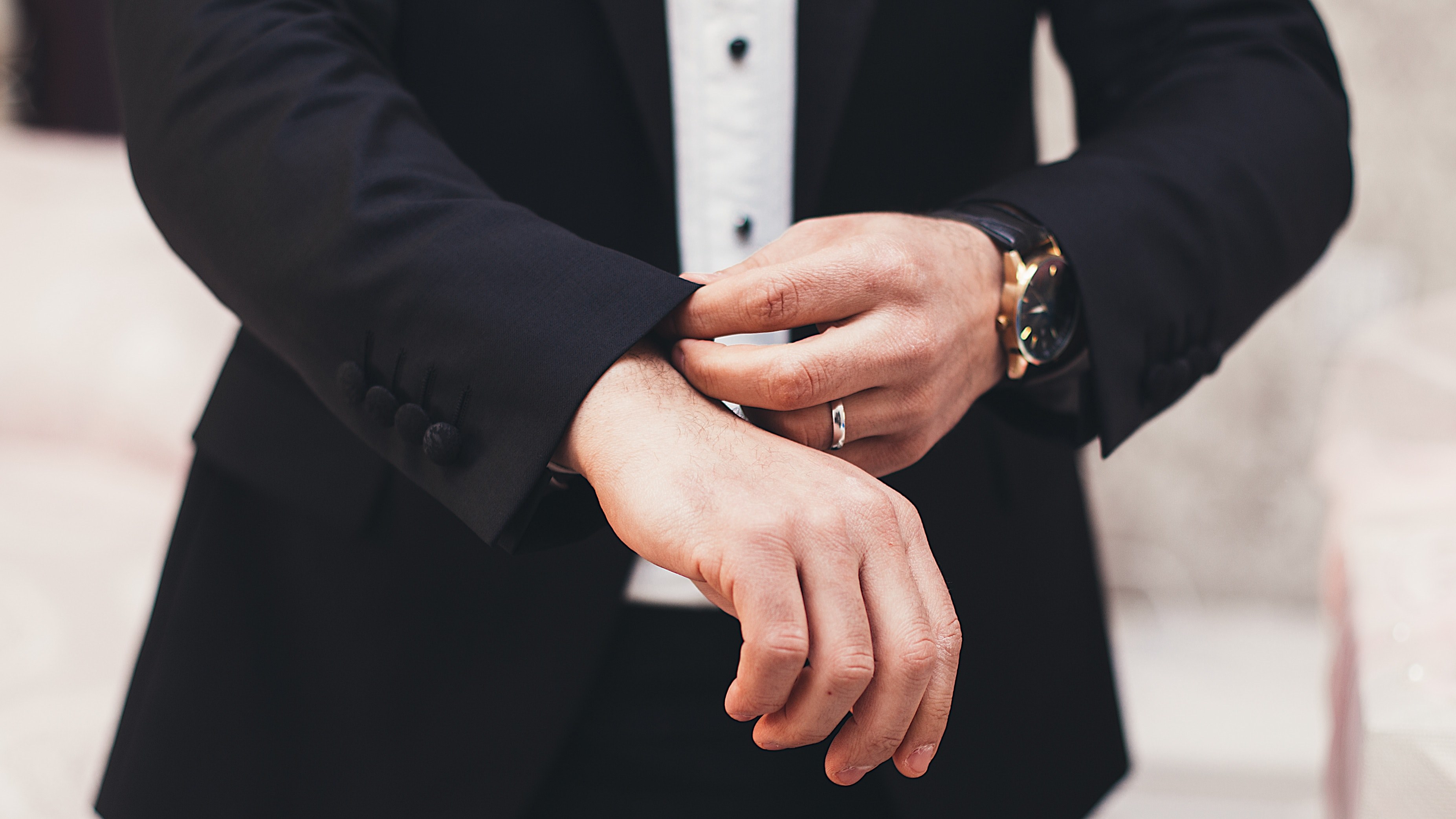 a mans hands adjusting the cuffs of his black suit, 36 4k, HD Wallpaper