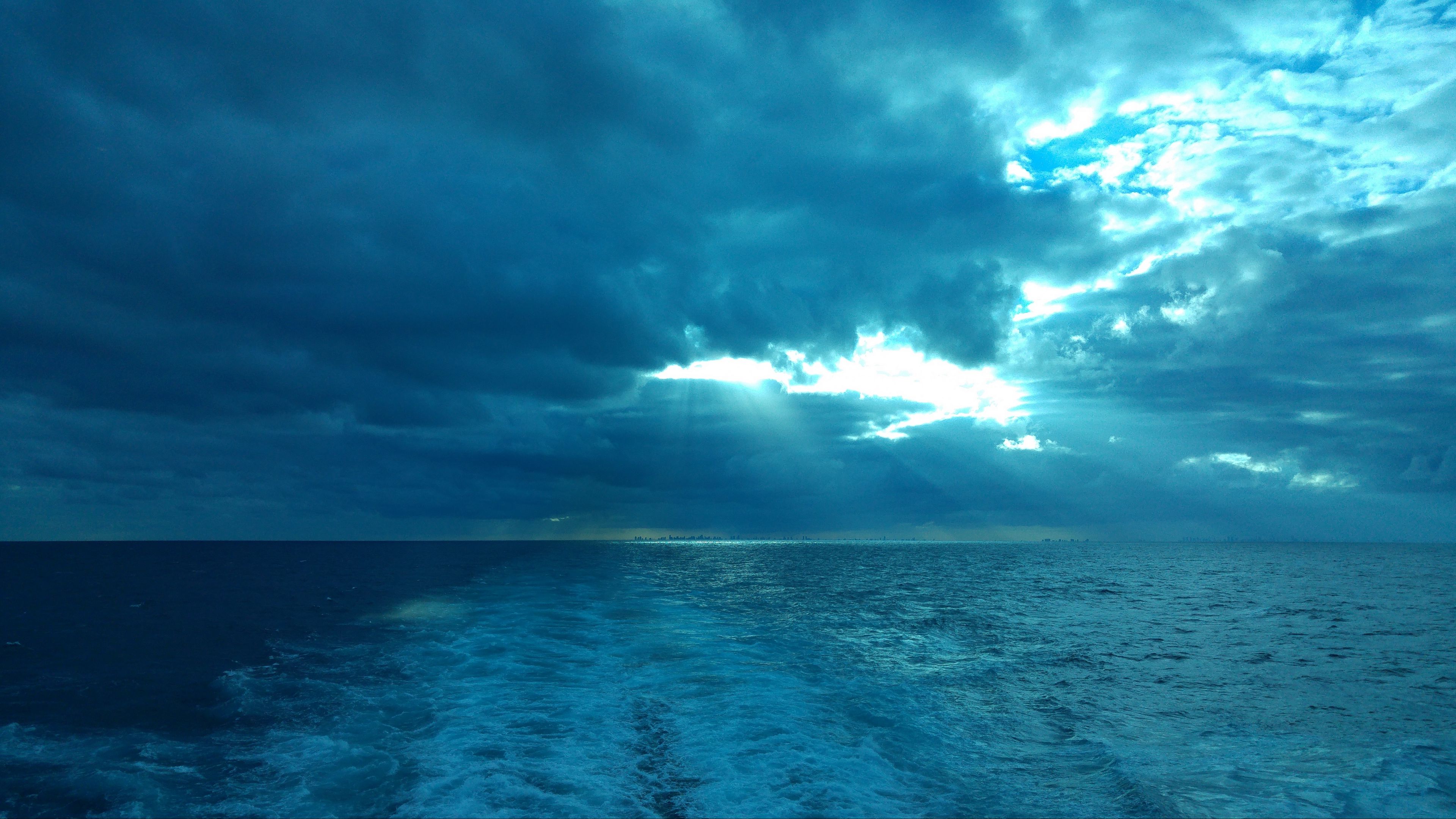 sea, horizon, waves, clouds, fog, 4k, HD Wallpaper