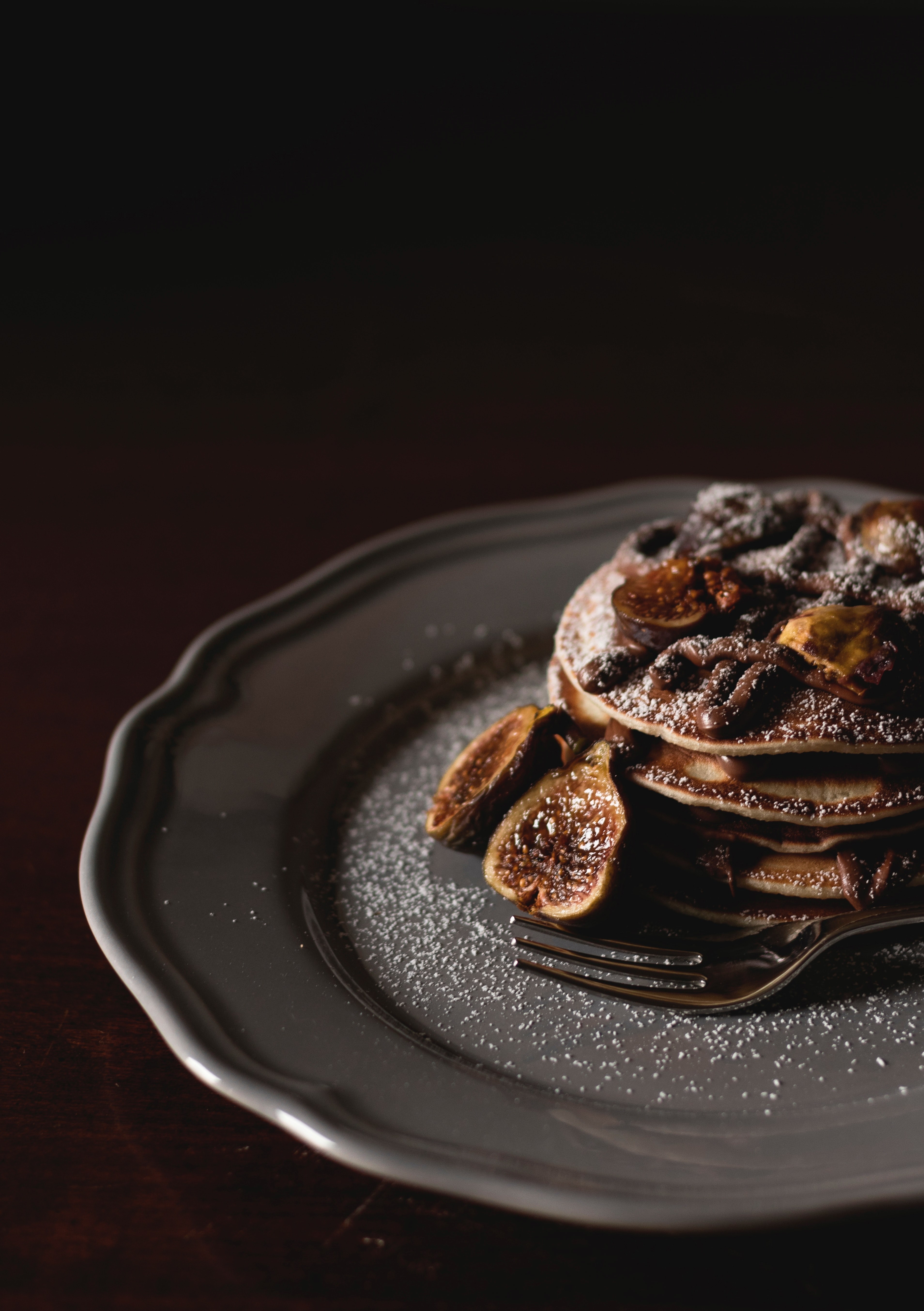 pancakes plate fork and figs hd, 4k, Phone HD Wallpaper