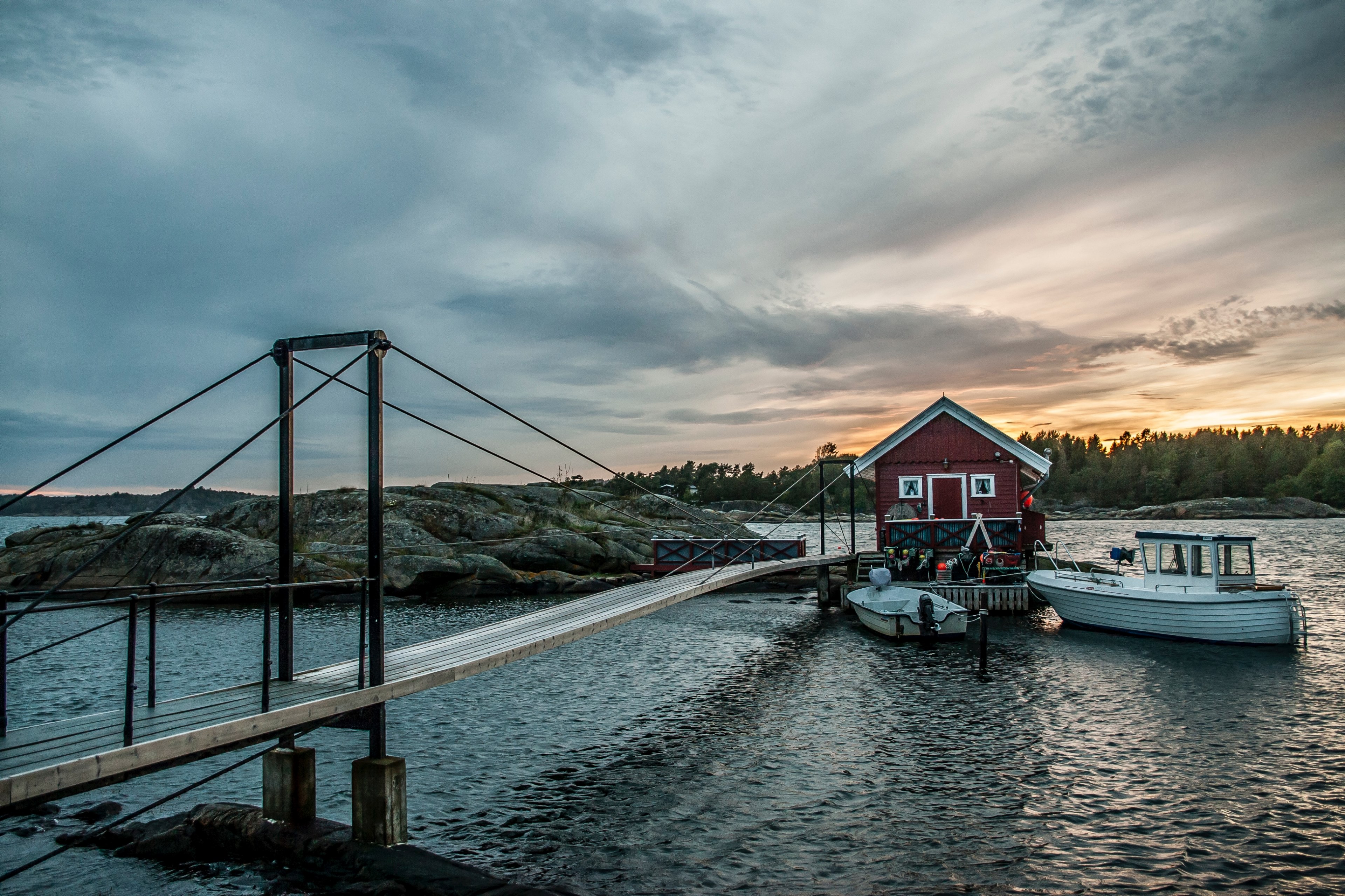 harbor boat bridge and house 4k, HD Wallpaper