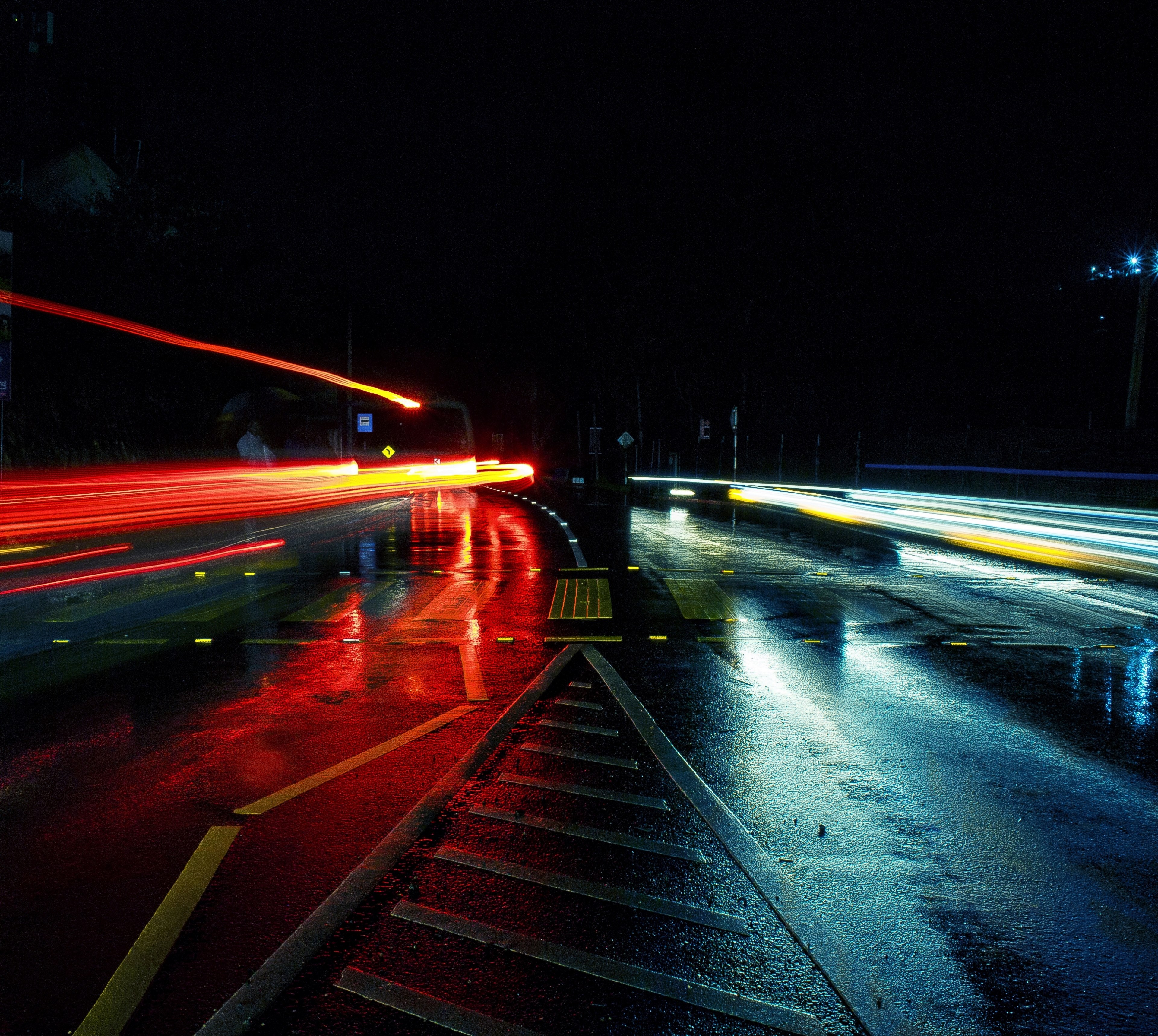 multi lane bridge at night with car light trails, a day out in the rain 4k, HD Wallpaper