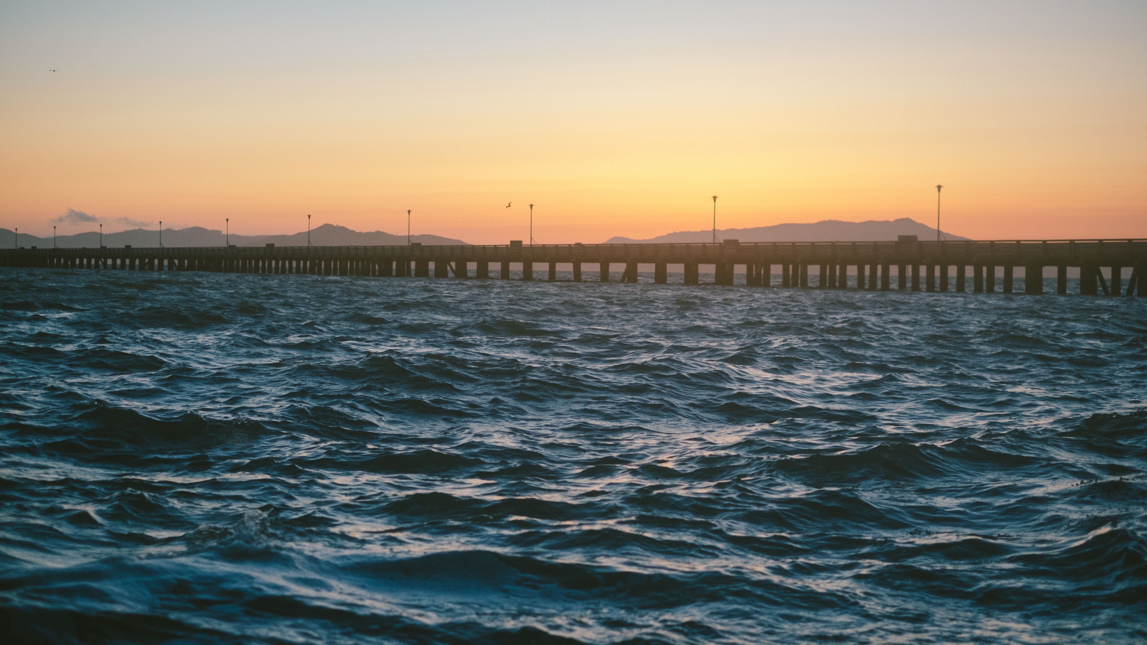 pier, sea, waves, 4k, HD Wallpaper