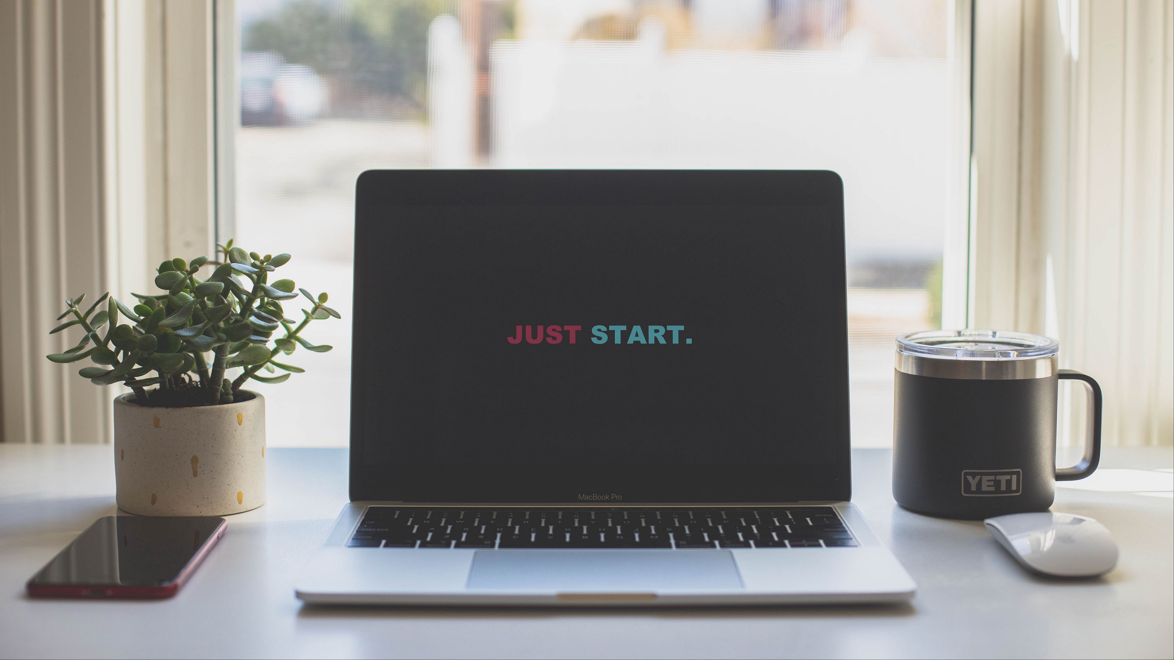 motivation, inscription, maсbook, start, 4k, HD Wallpaper