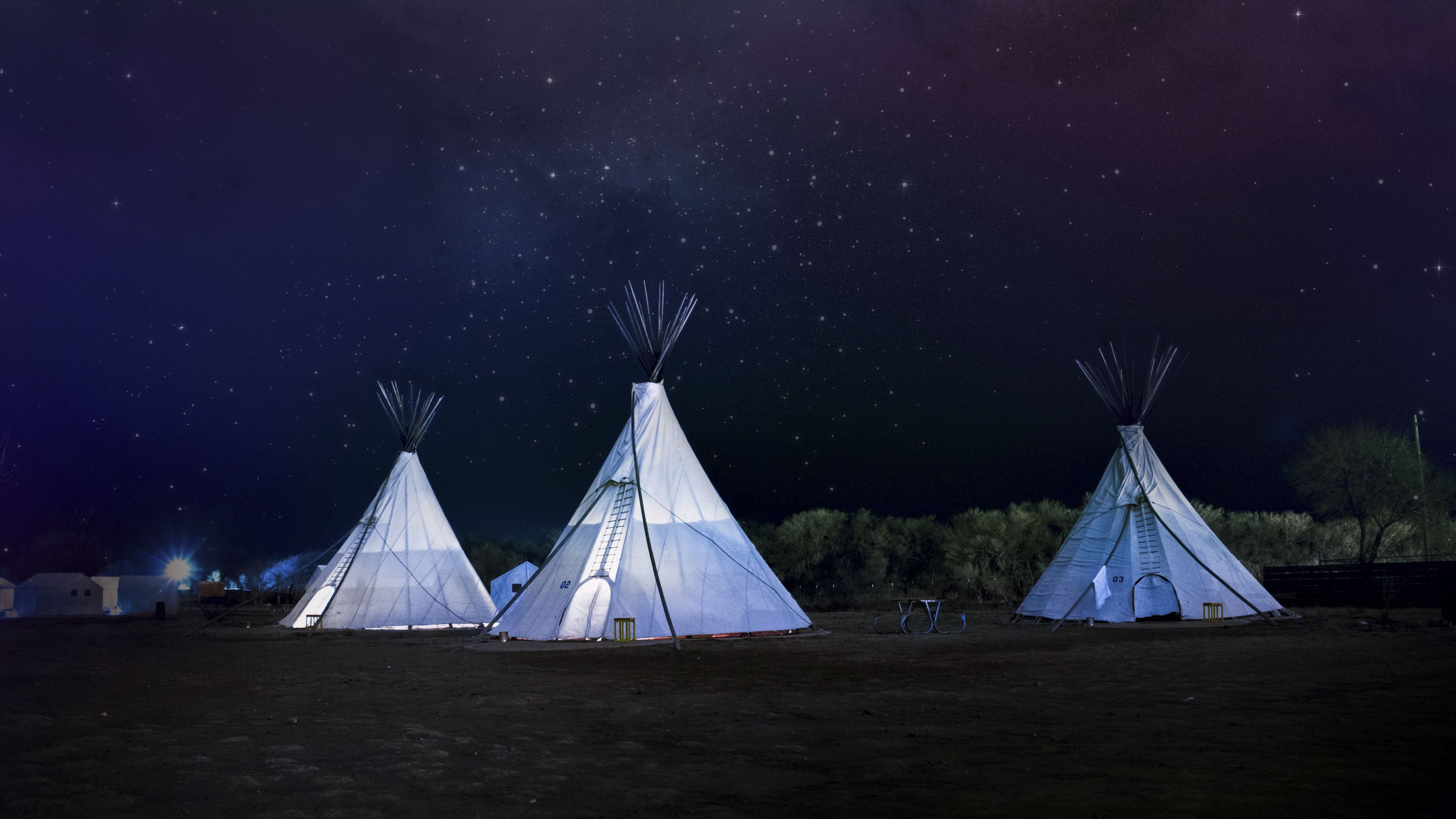 tents, night, starry sky, 4k, HD Wallpaper