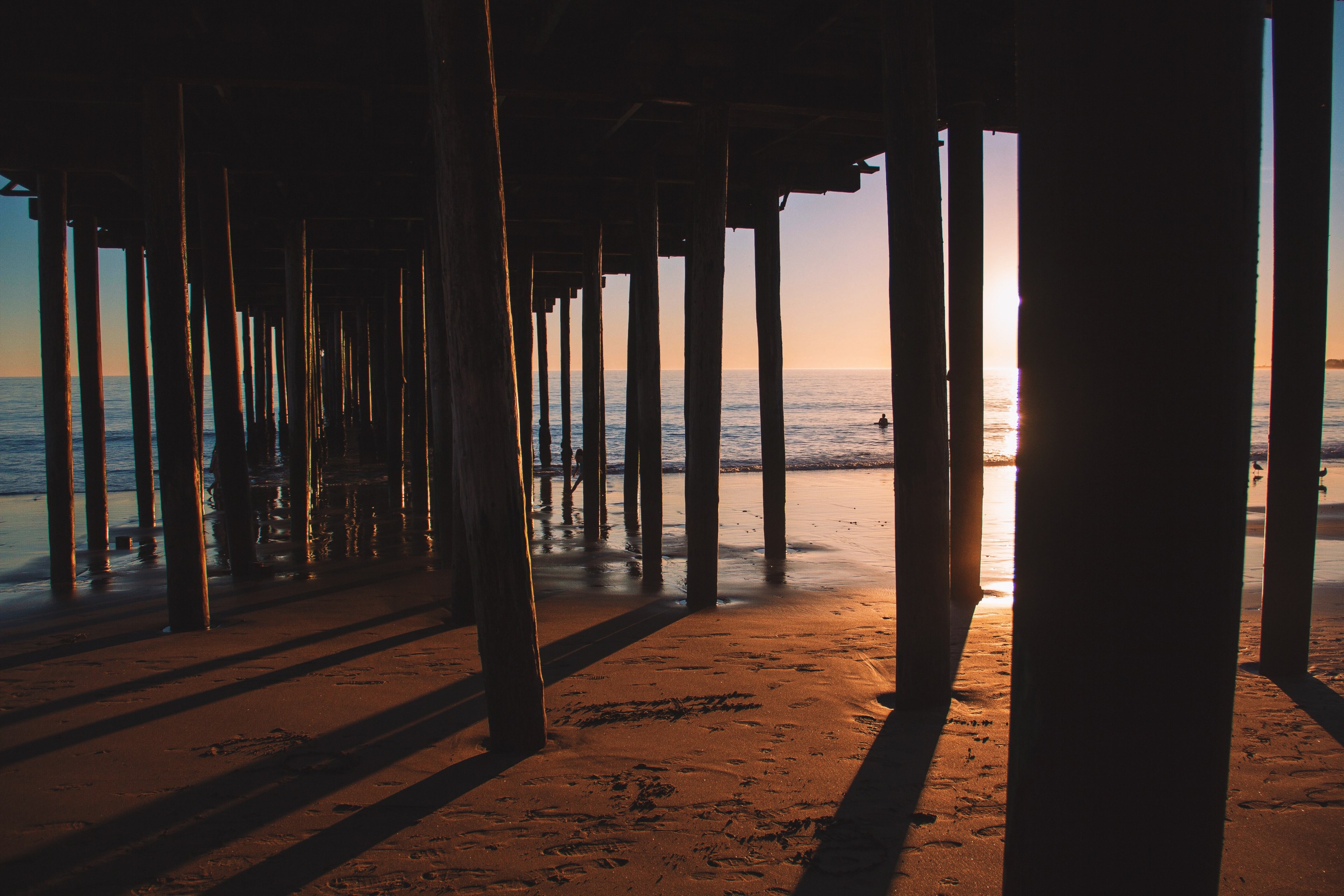 pier beach pier beach and sand 4k, HD Wallpaper