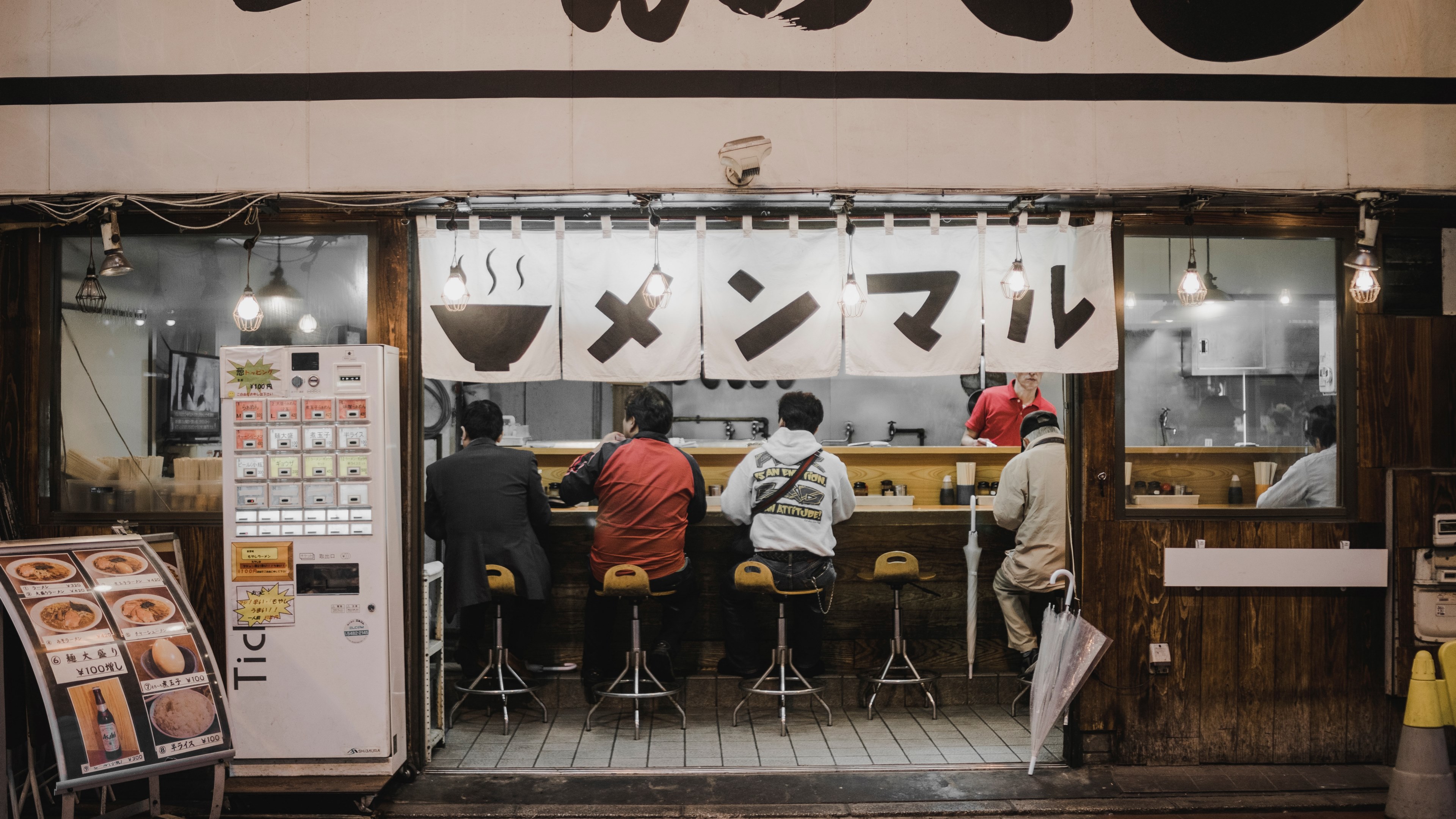 several people eating at a counter in an asian caf, in japan 4k, HD Wallpaper