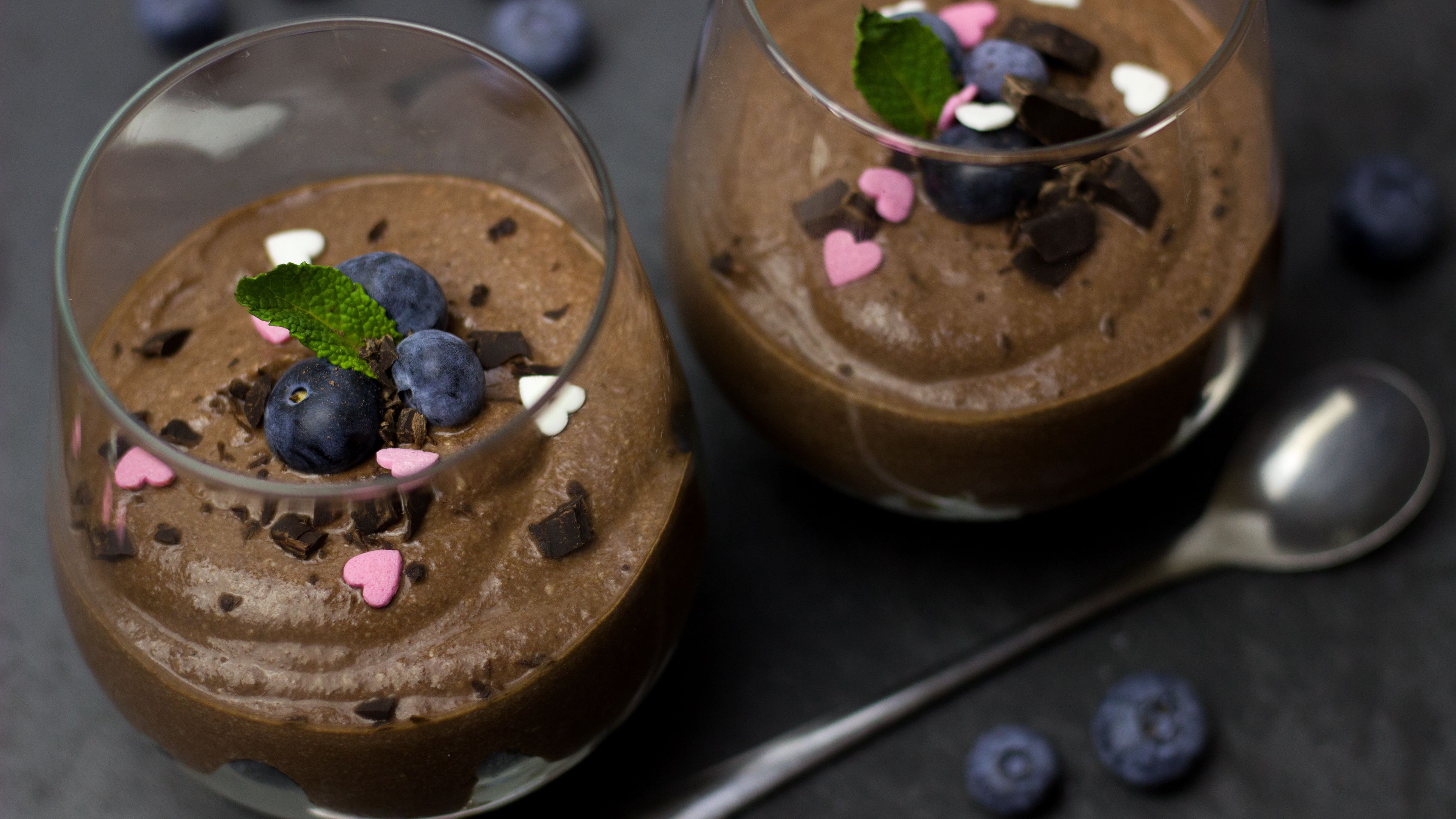 chocolate, blueberries, dessert, 4k, HD Wallpaper